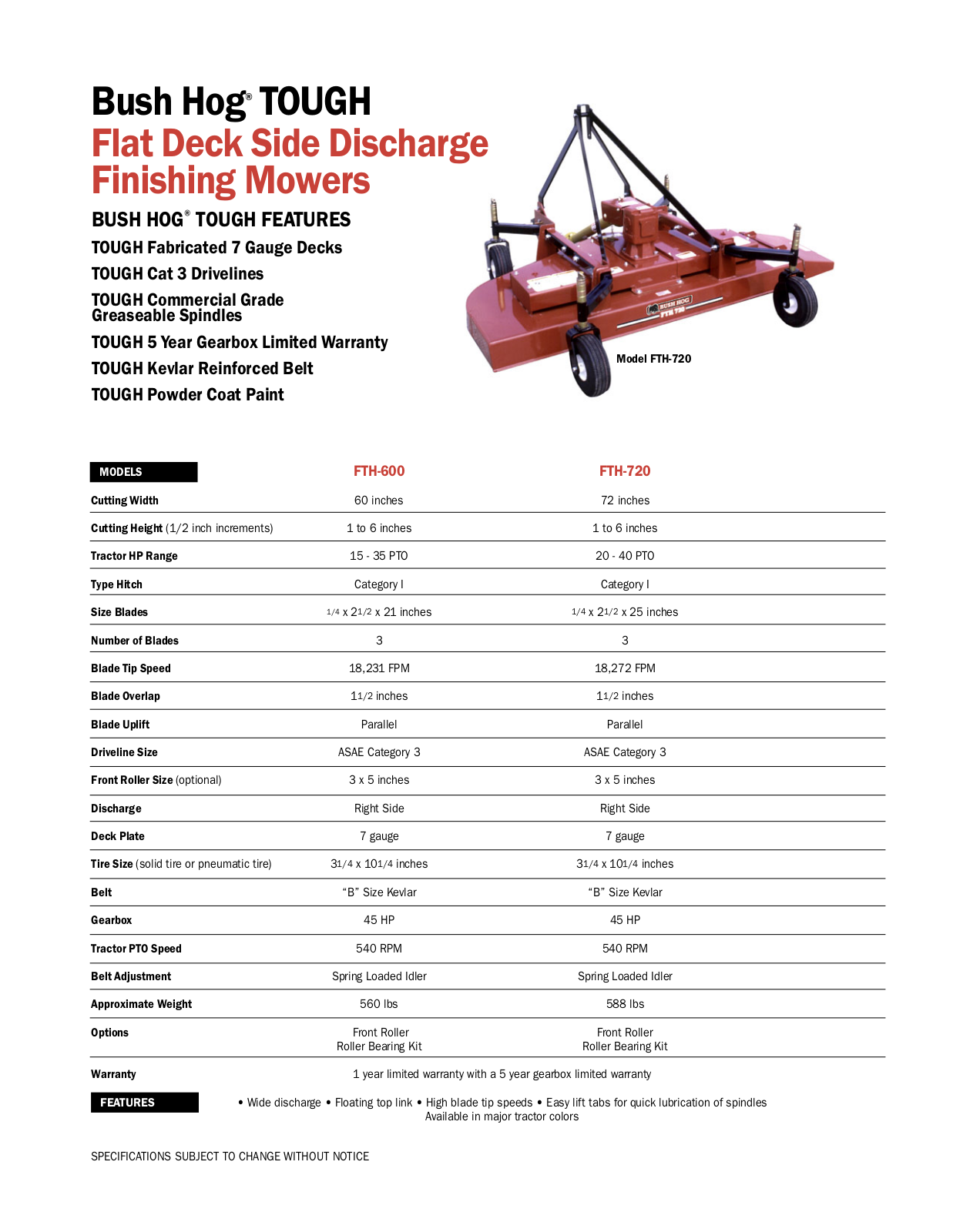 Bush Hog FTH-720, FTH-600 User Manual