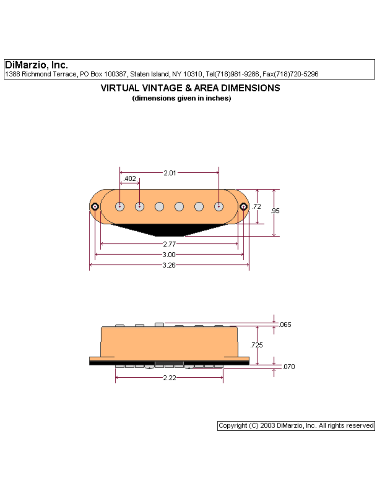 DiMarzio Virtual Vintage Dimensions - ManualMachine.com