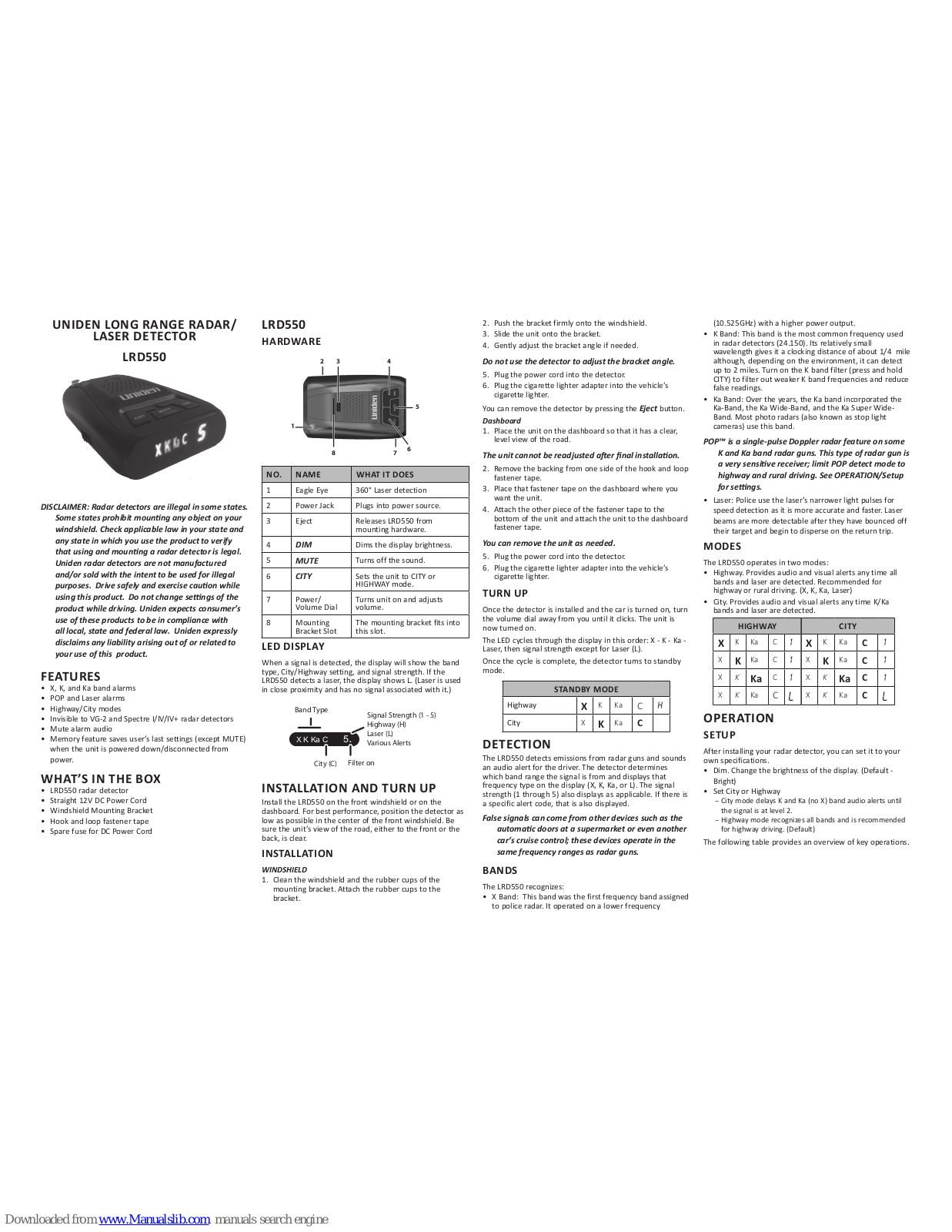 Uniden LRD550 Owner's Manual