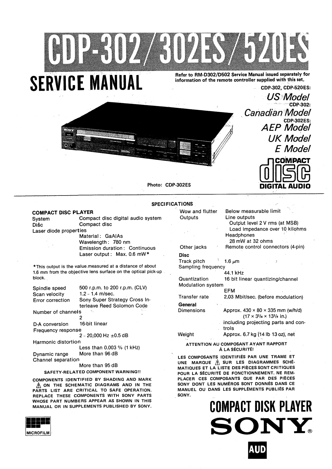 Sony CDP-520-ES Service manual