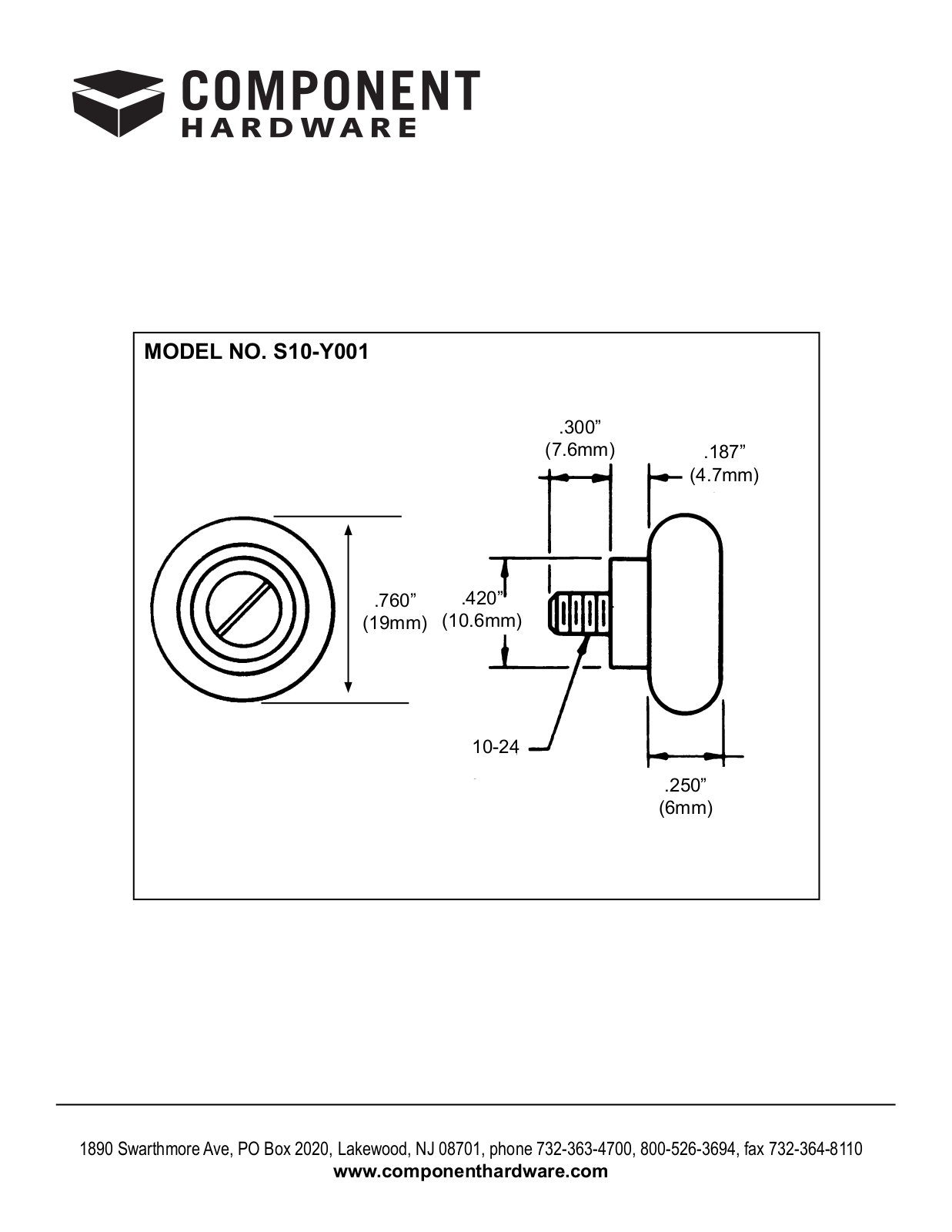 Component Hardware S10-Y001 User Manual