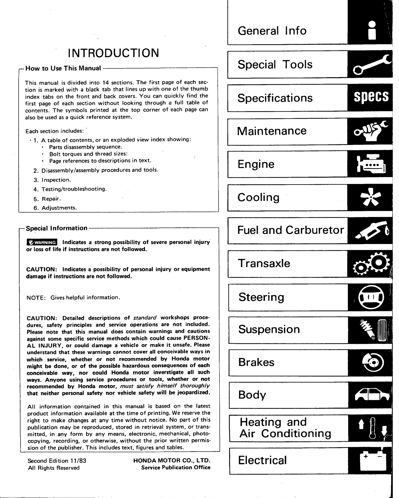 Honda Prelude 1984 User Manual