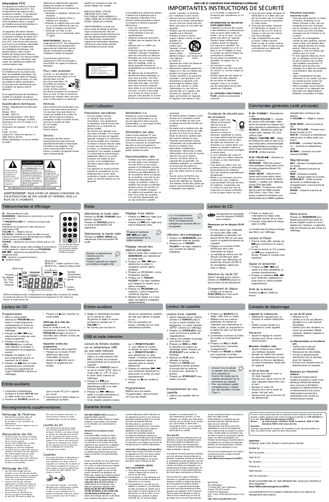 RCA RCD179 Owner's Manual