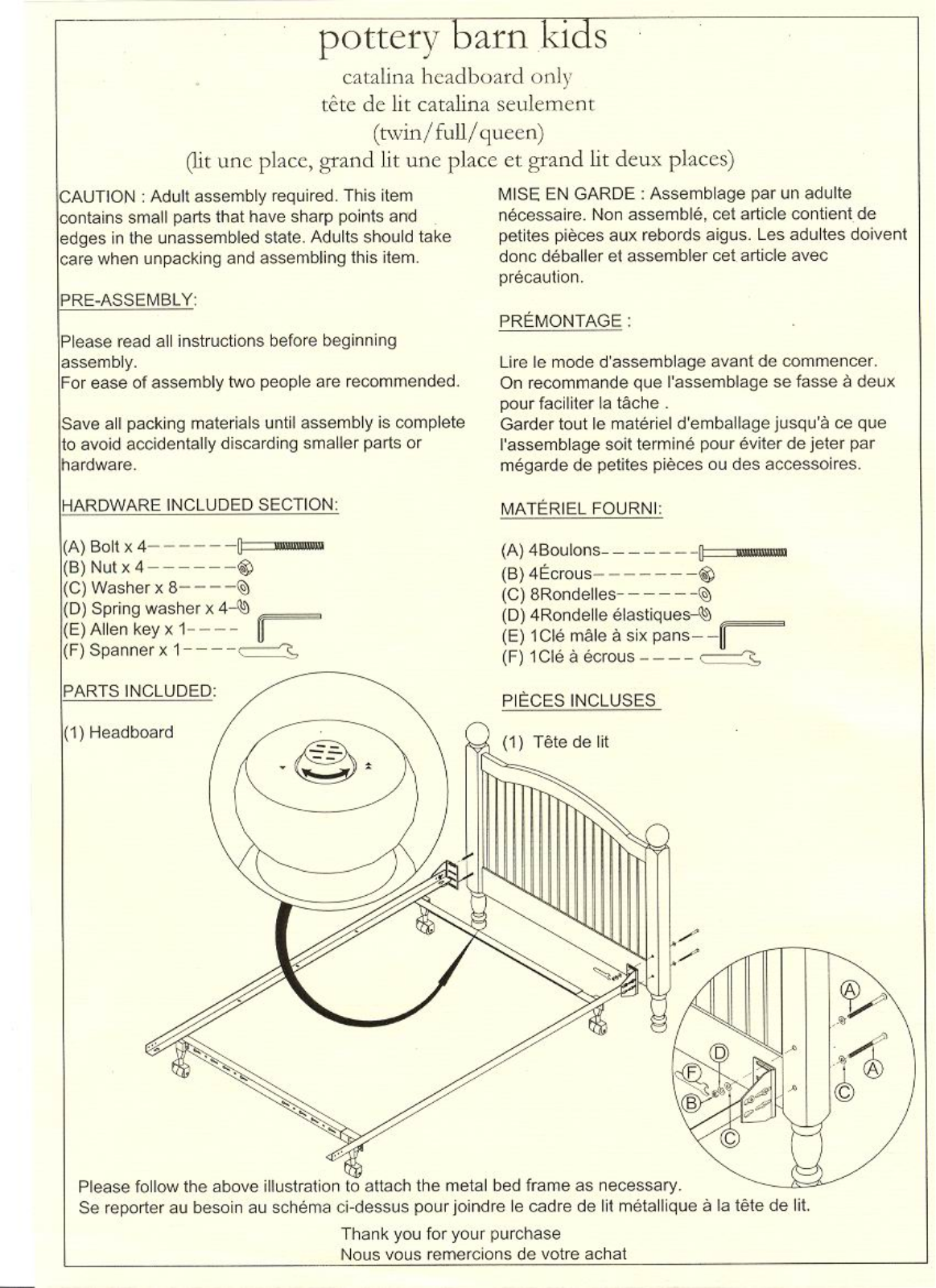 Pottery Barn Catalina Headboard Assembly Instruction