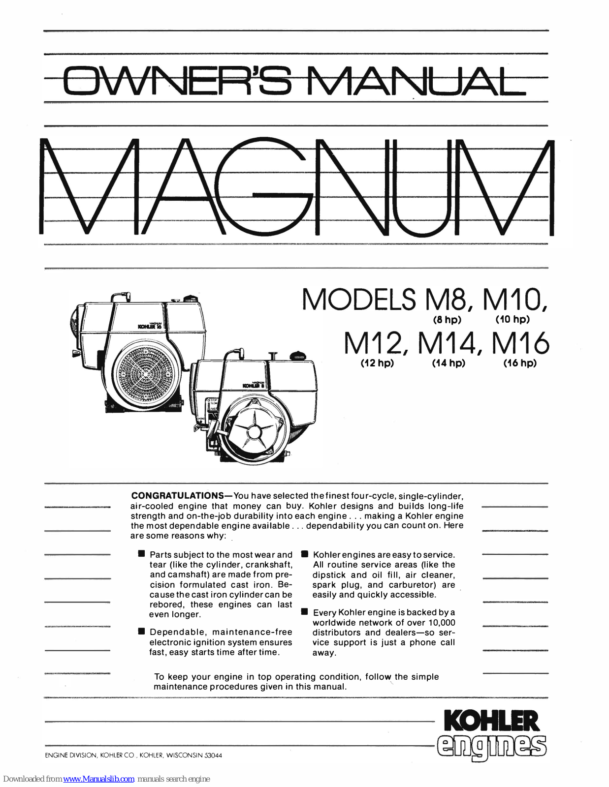 Kohler Magnum M8, Magnum M12, Magnum M14, Magnum M10, Magnum M16 Owner's Manual