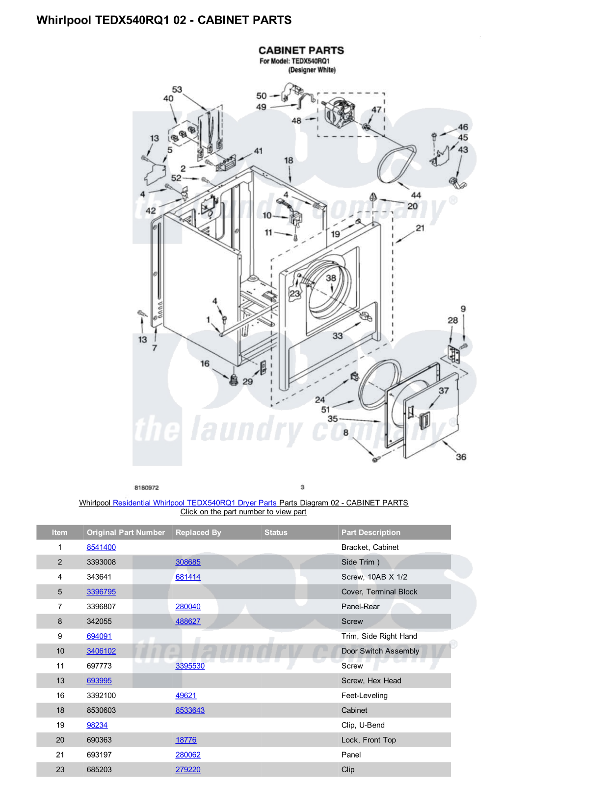 Whirlpool TEDX540RQ1 Parts Diagram