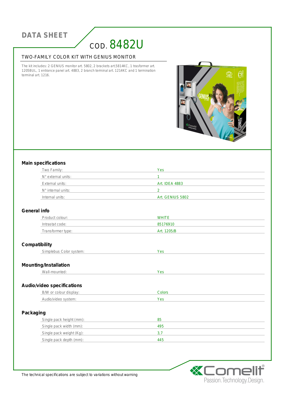 Comelit 8482U Specsheet