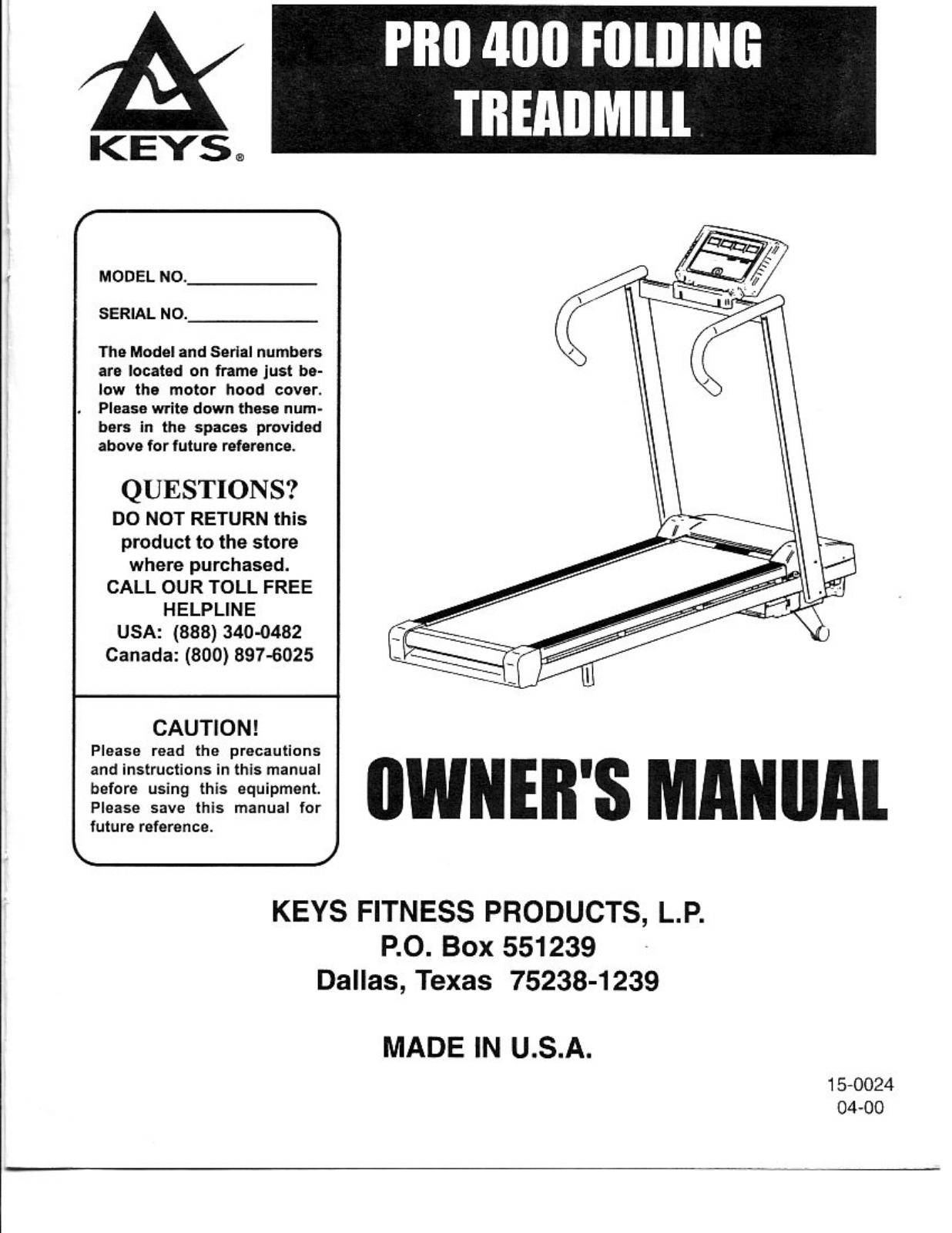 Keys Fitness PRO 400 User Manual