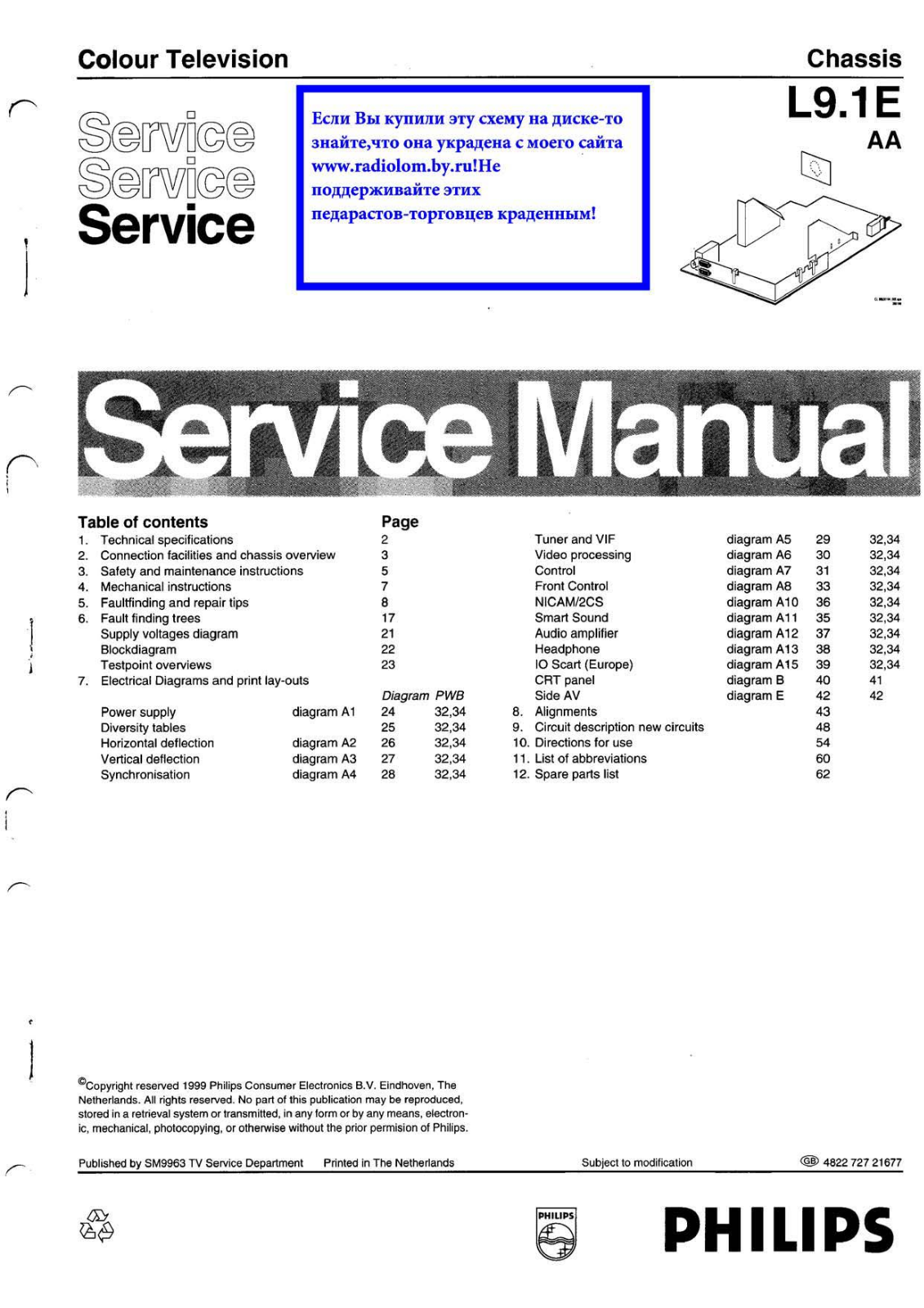 PHILIPS L9.1E AA Service Manual