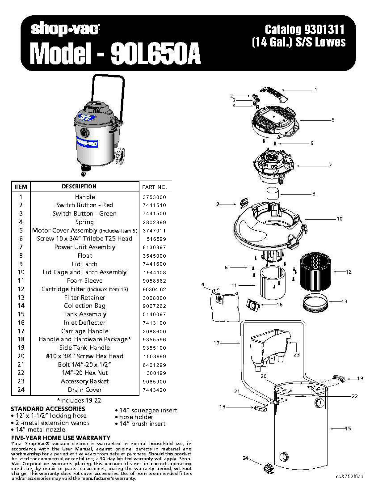 Shop Vac 90l650a Owner's Manual