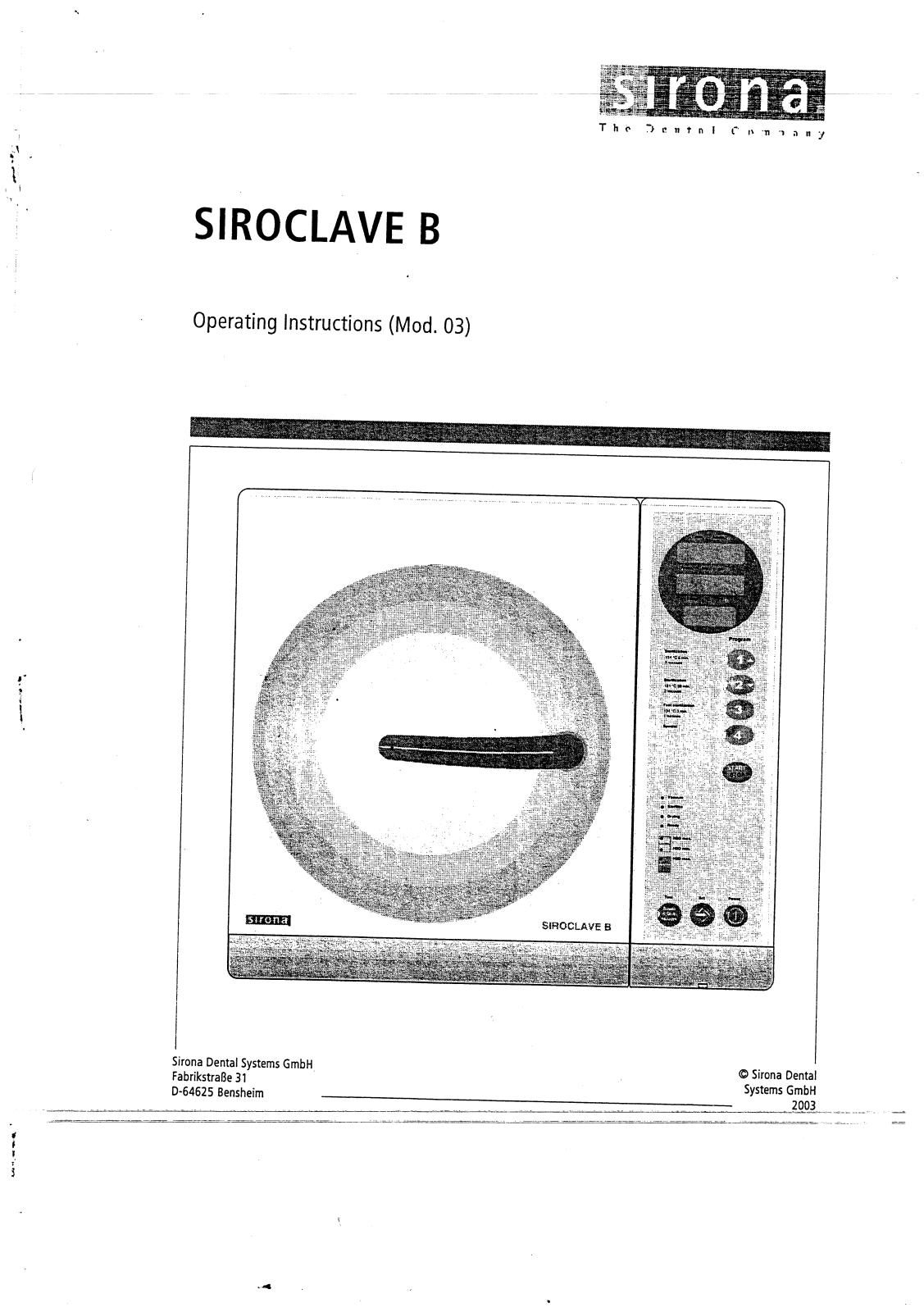 Sirona Siroclave B User manual