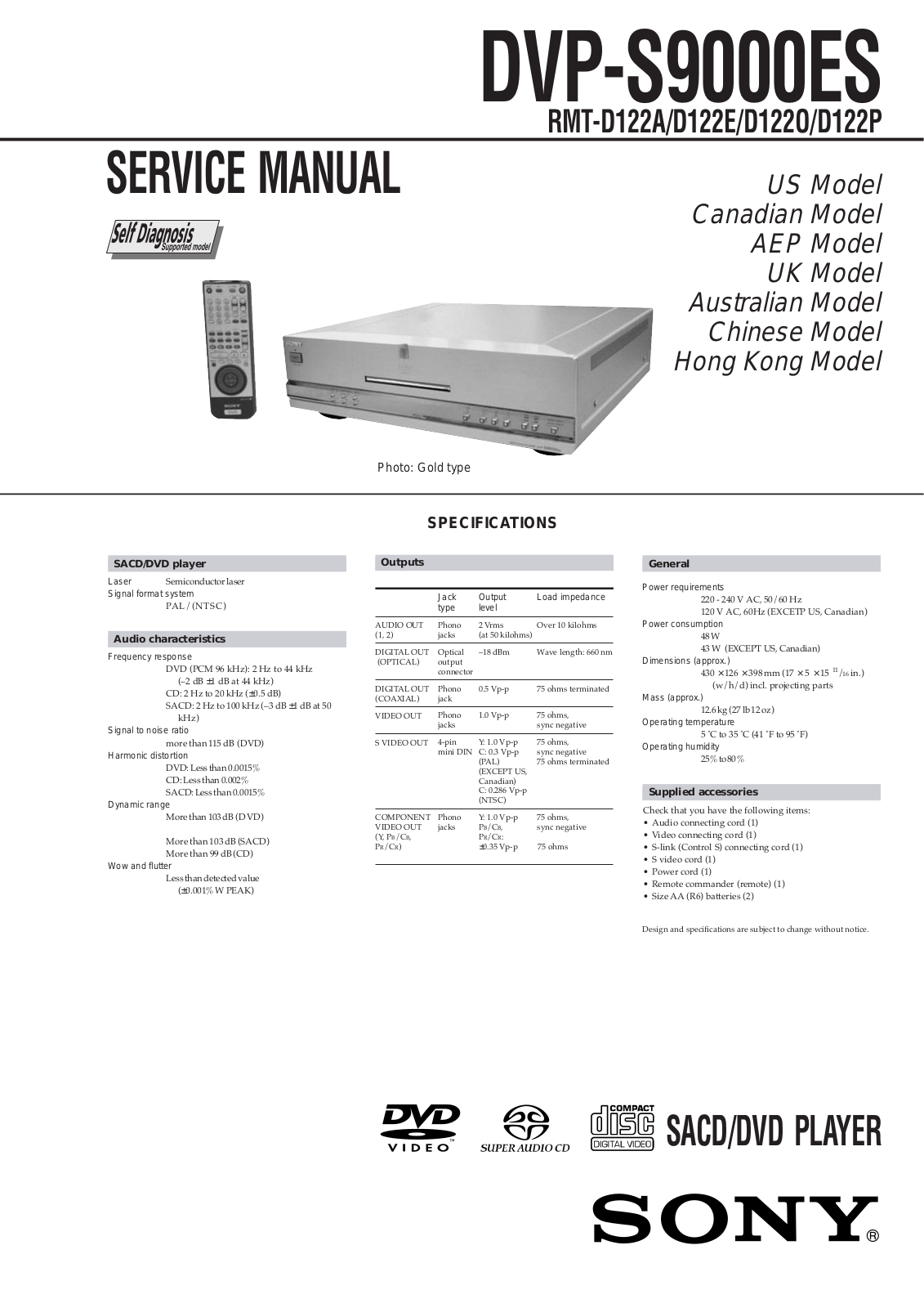 Sony RMT-D1220, RMT-D122A, RMT-D122E, RMT-D122P Service Manual