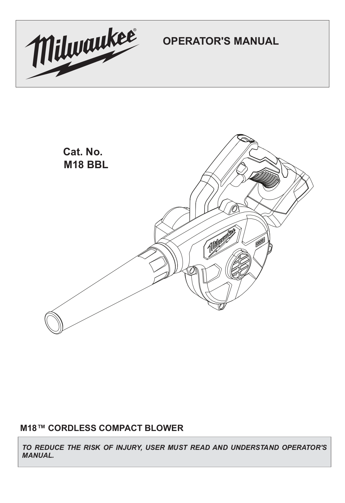 Milwaukee M18 BBL Operator's Manual