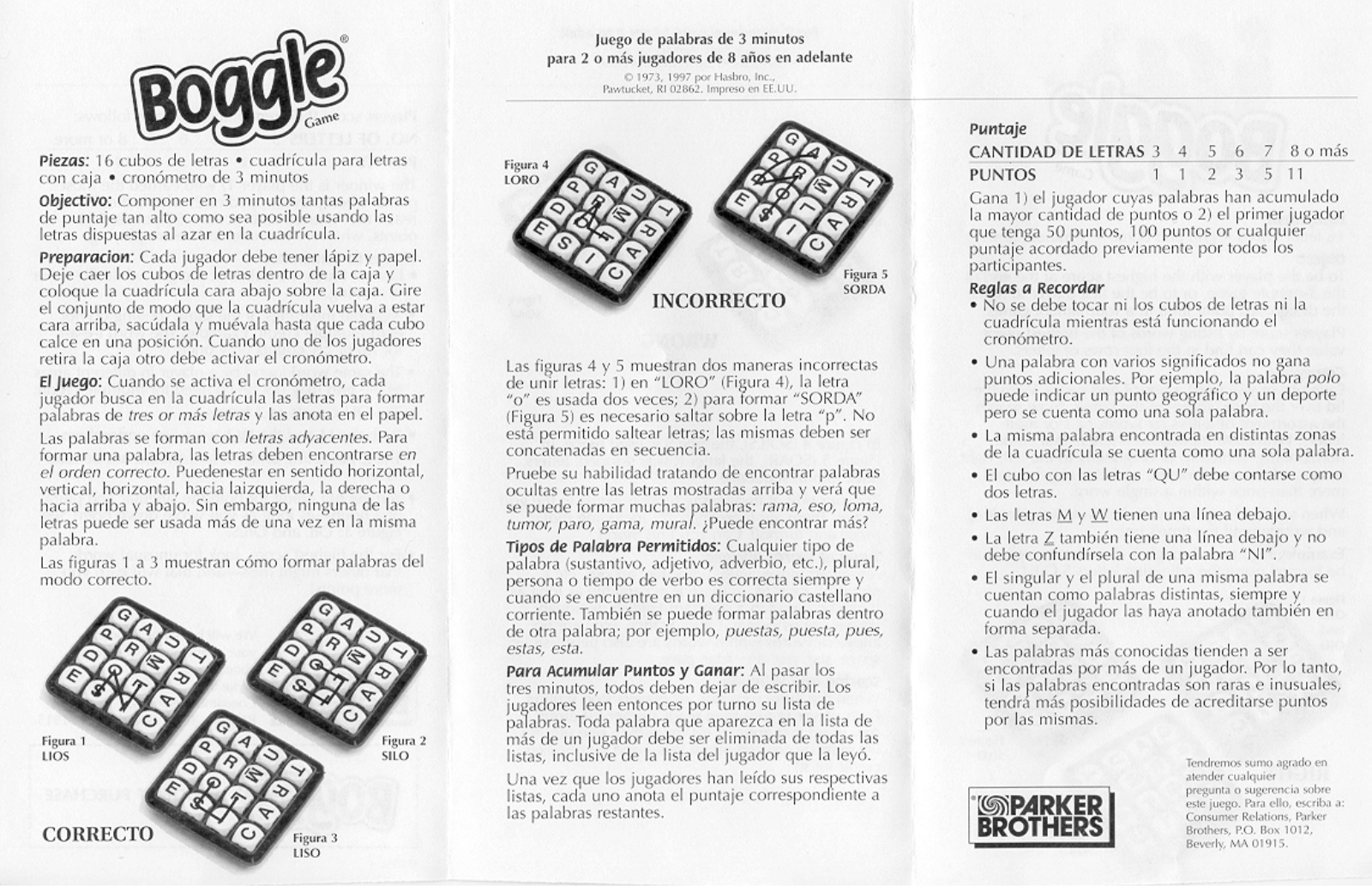 HASBRO Boggle 1997 User Manual