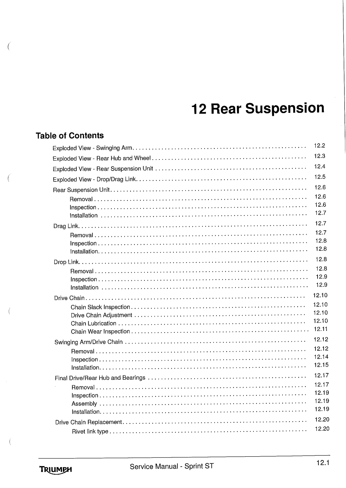 TRIUMPH Sprint St Service Repair Manual 12.1 12.24 Rear Suspension