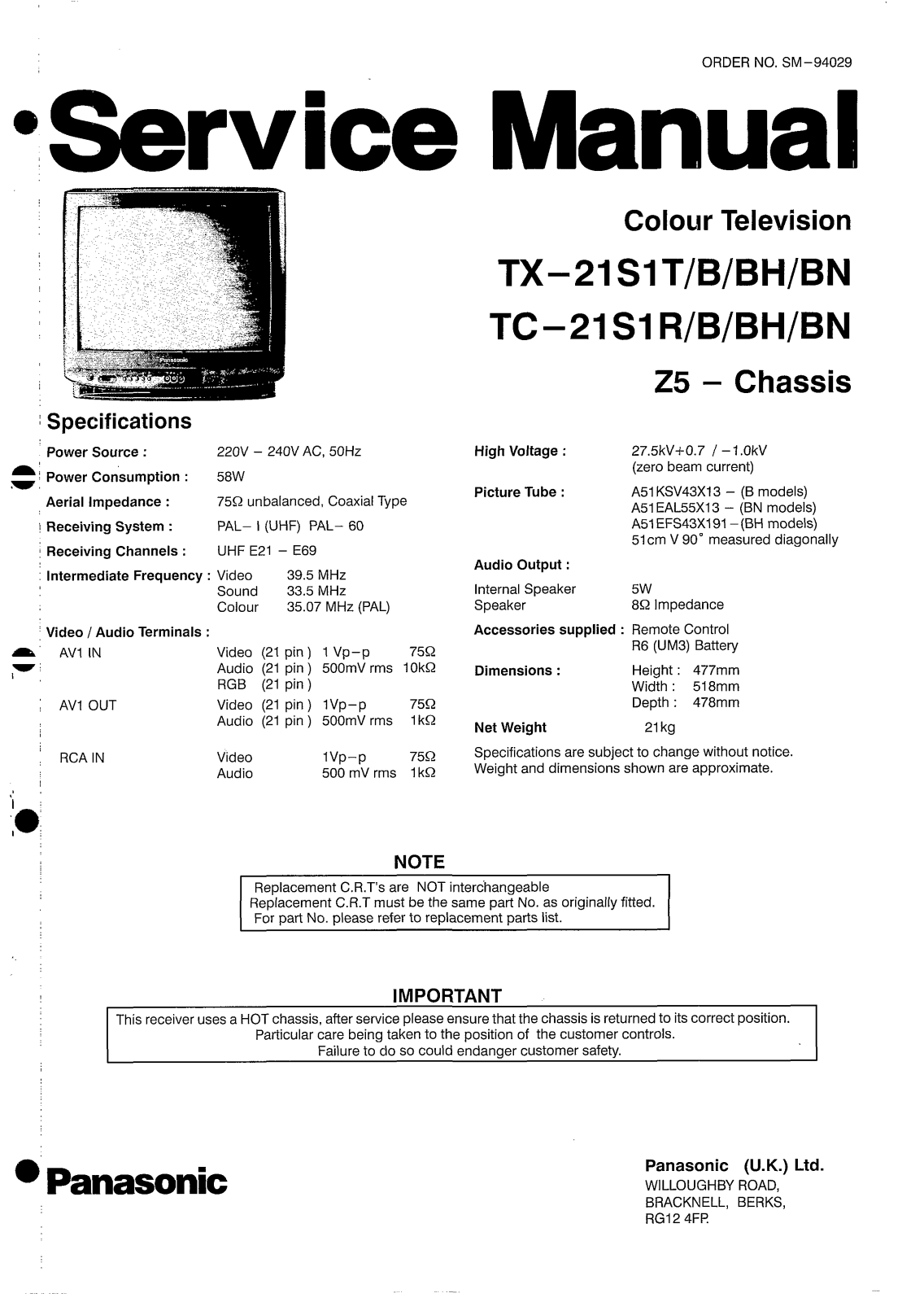 Panasonic TX21S1, TC21S1 Schematic