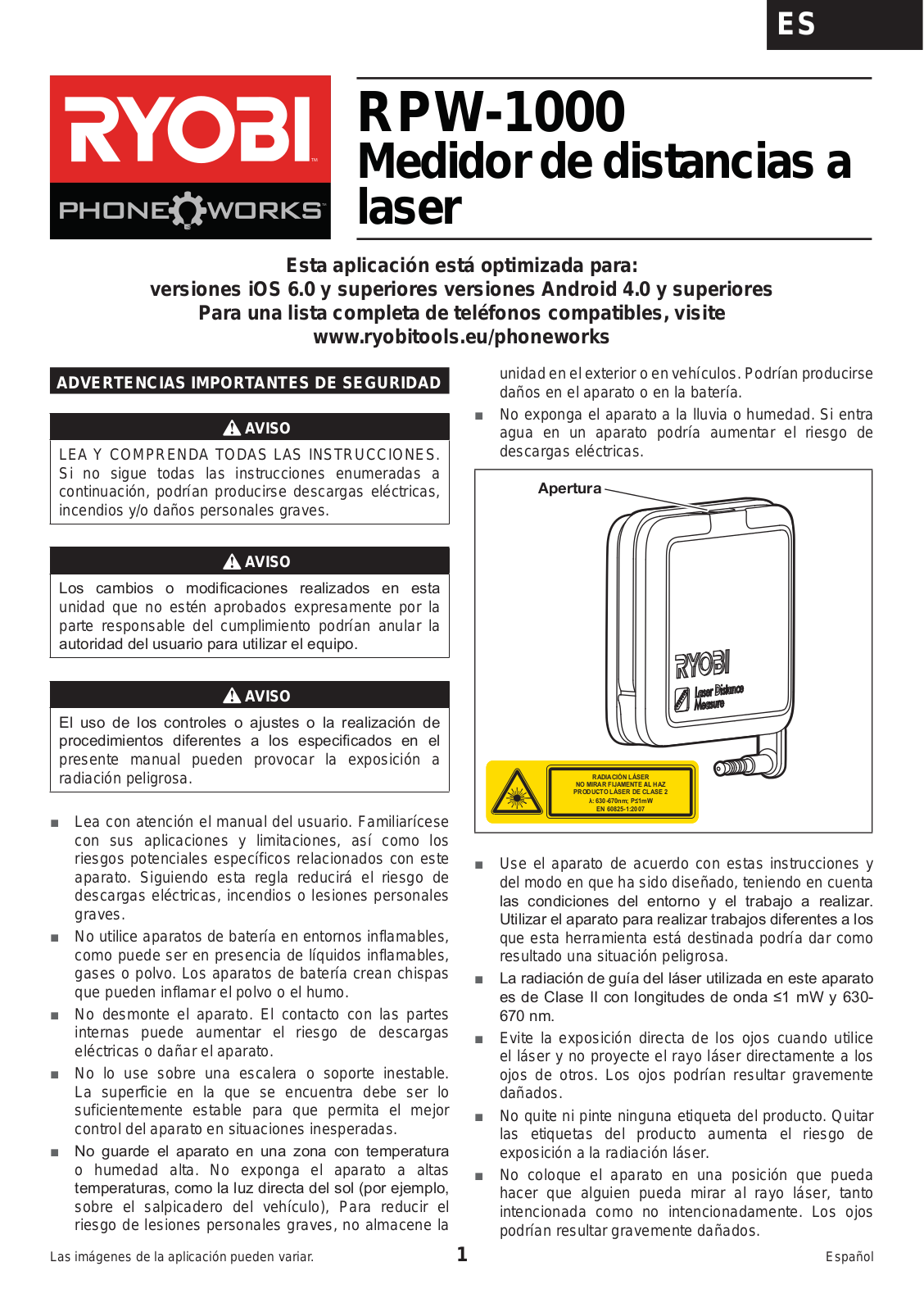 Ryobi RPW-1000 User manual