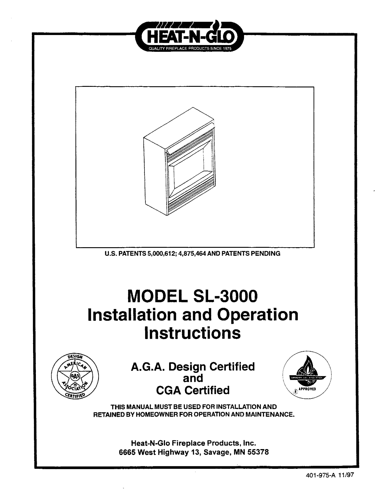 Heat & Glo SL-3000 Installation and operation guide