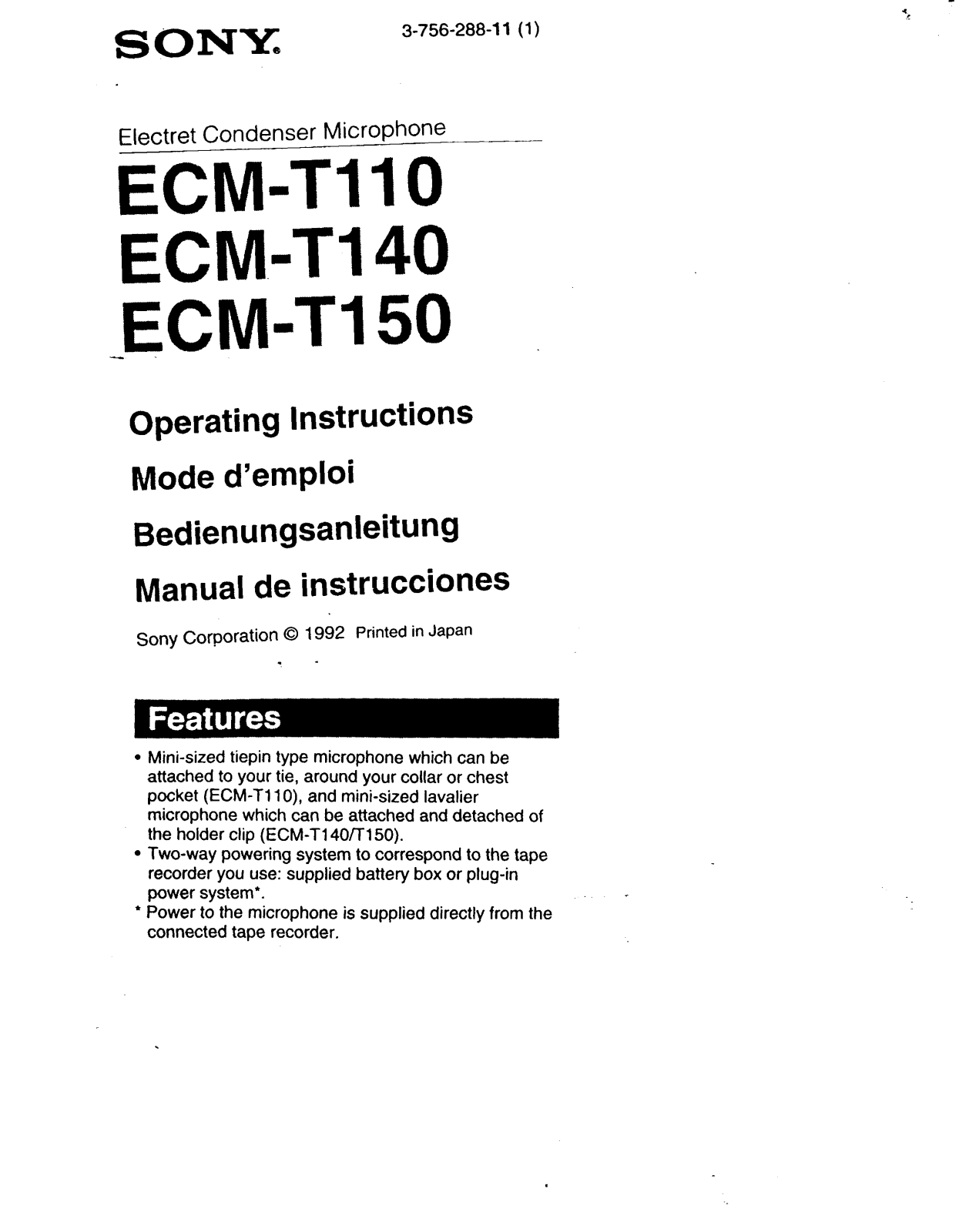 Sony ECM-T110, ECM-T140, ECM-T150 Operating manual