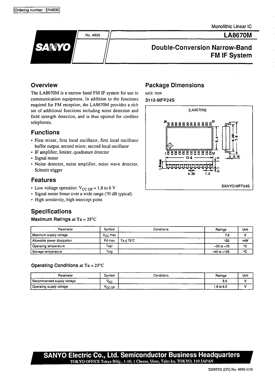 SANYO LA8670M Datasheet