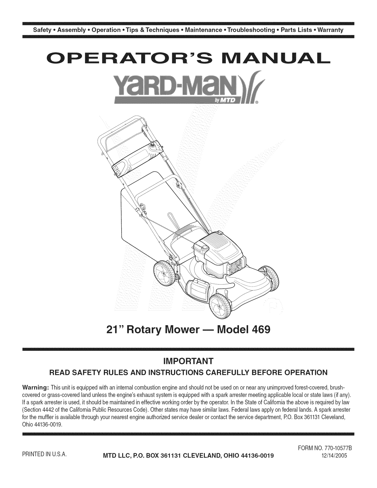 Yard-Man 12AE469D755 Owner’s Manual