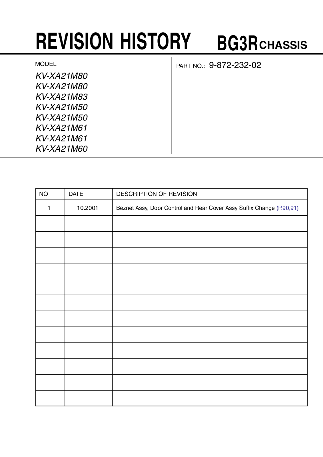 Sony KV-XA21M50, KV-XA21M60, KV-XA21M61, KV-XA21M80, KV-XA21M83 Service Manual