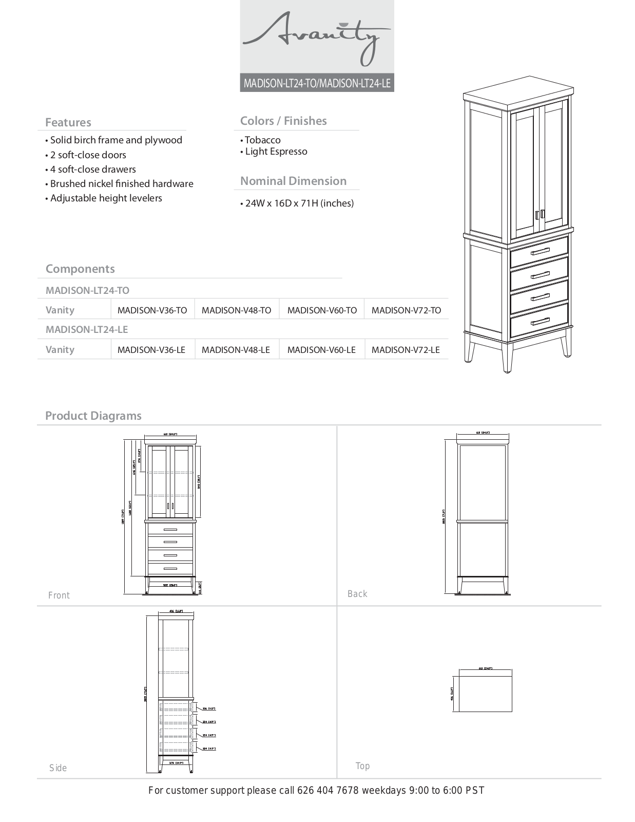 Avanity MADISONLT24TO Specifications