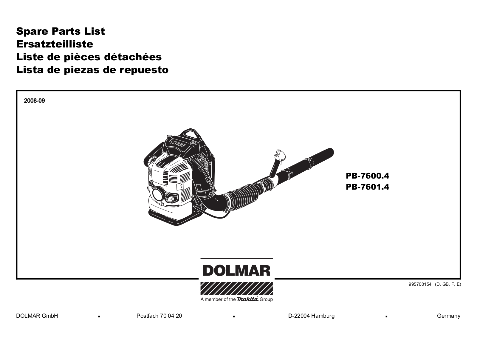 Dolmar PB-7600.4, PB-7601.4 User Manual