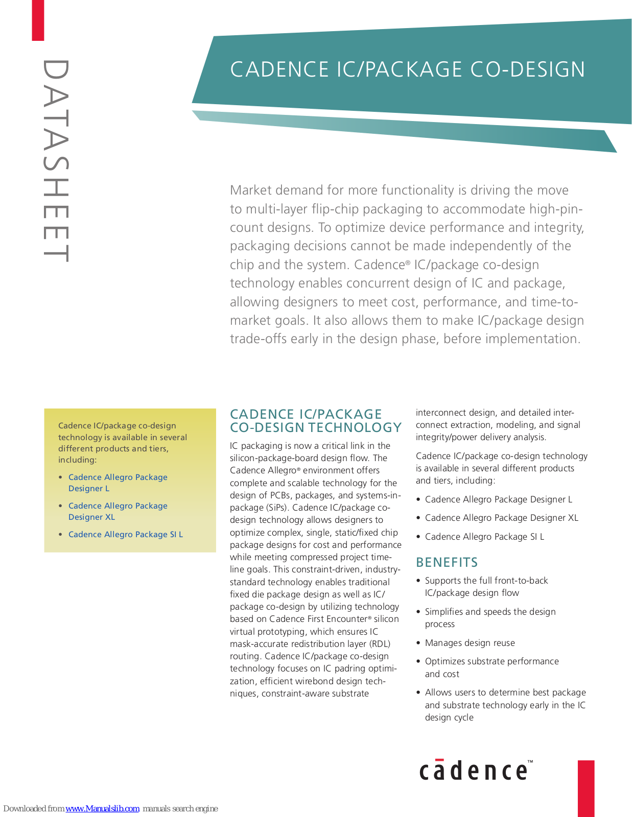 Cadence IC, IC/PACKAGE CO-DESIGN, PACKAGE CO-DESIGN Datasheet