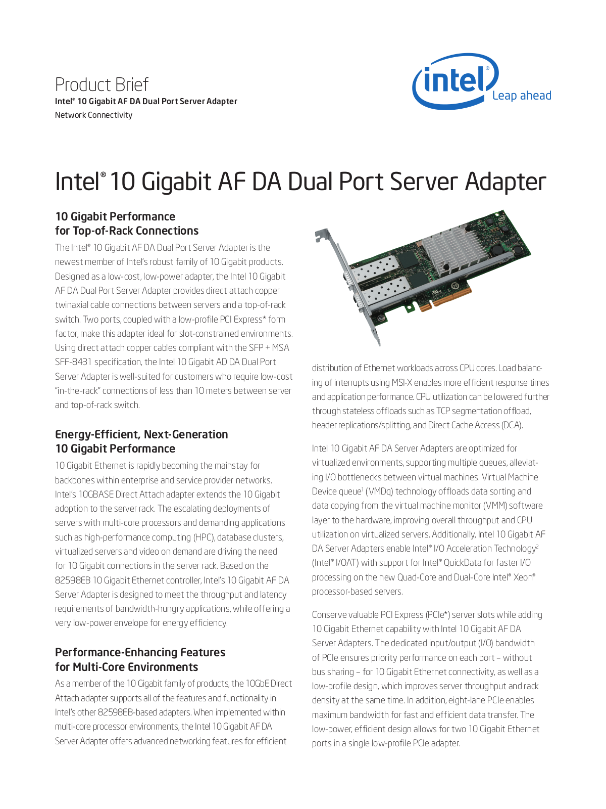 Intel 10 Gigabit AF DA Dual Port Server Adapte User Manual