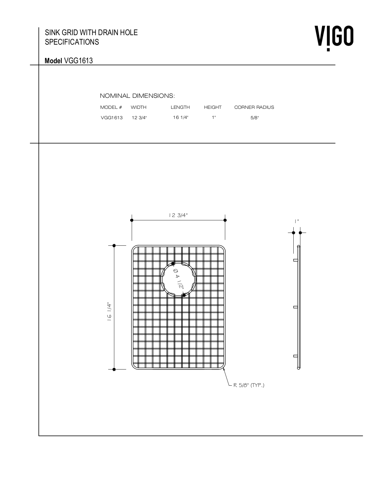 Vigo VG15361, VG15232, VG15231, VG15229, VG15234 Specifications