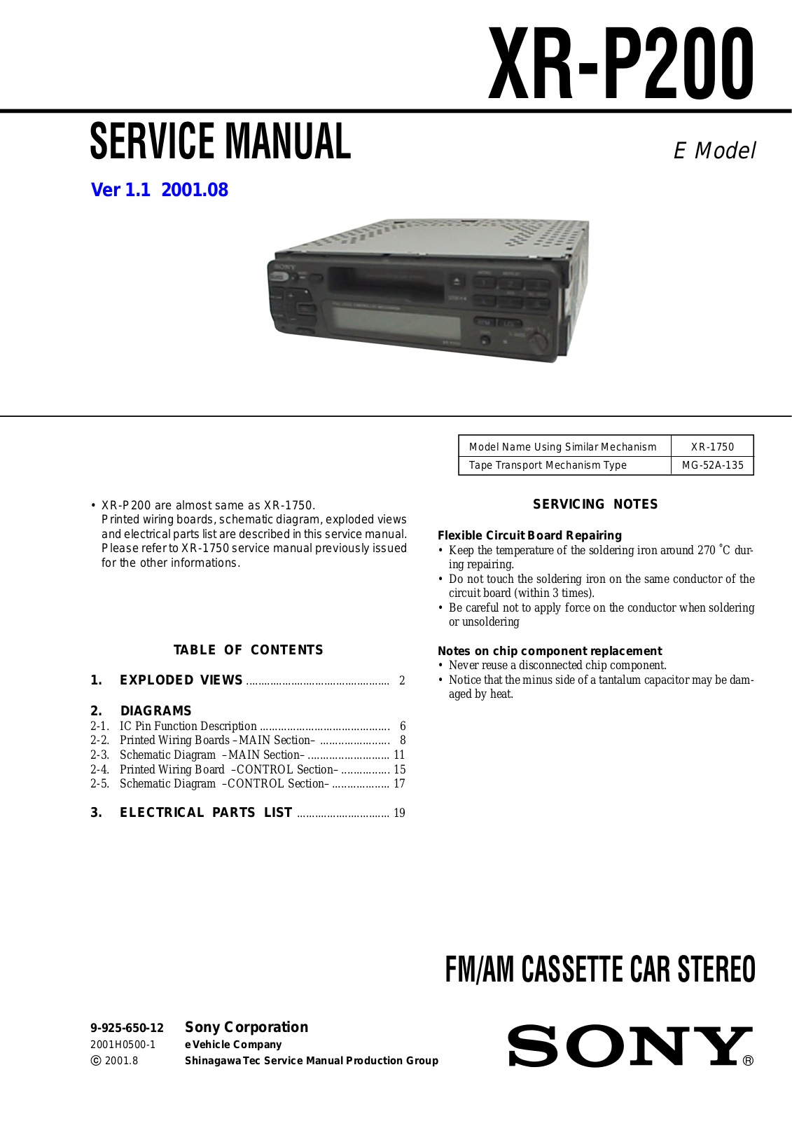 Sony XR-P200 Service manual