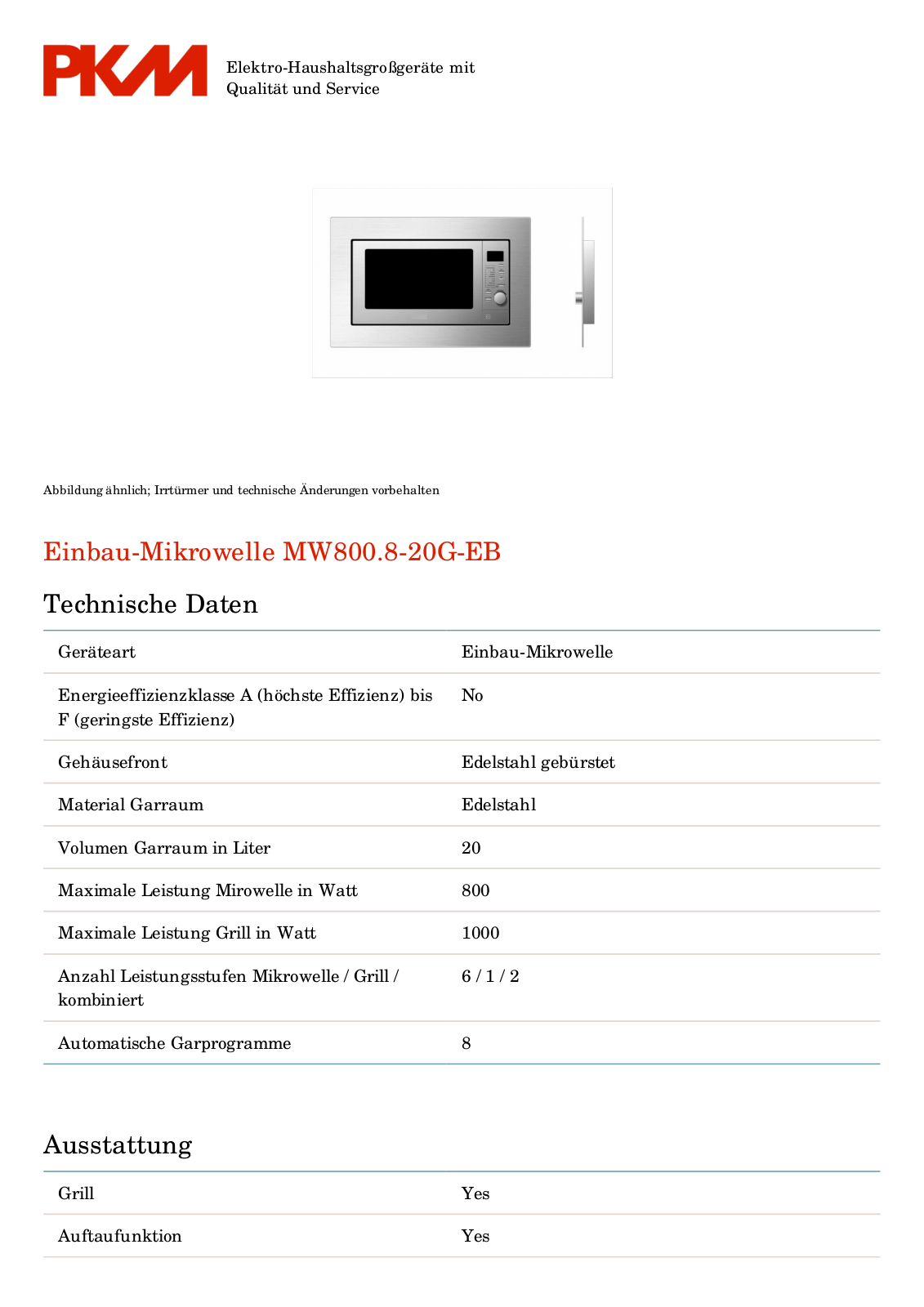 PKM MW800.8-20G User Manual