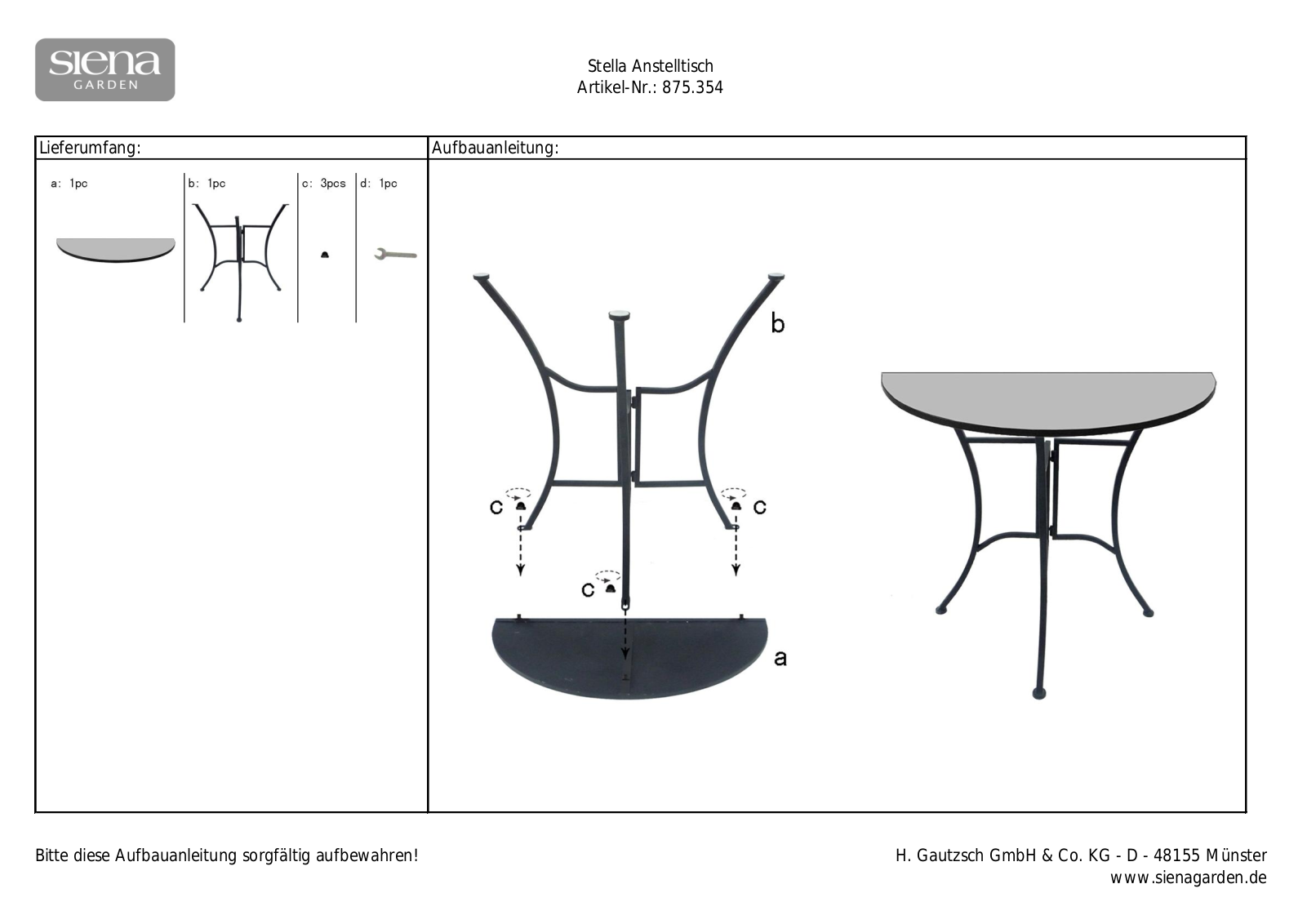 Siena garden 875.354 operation manual