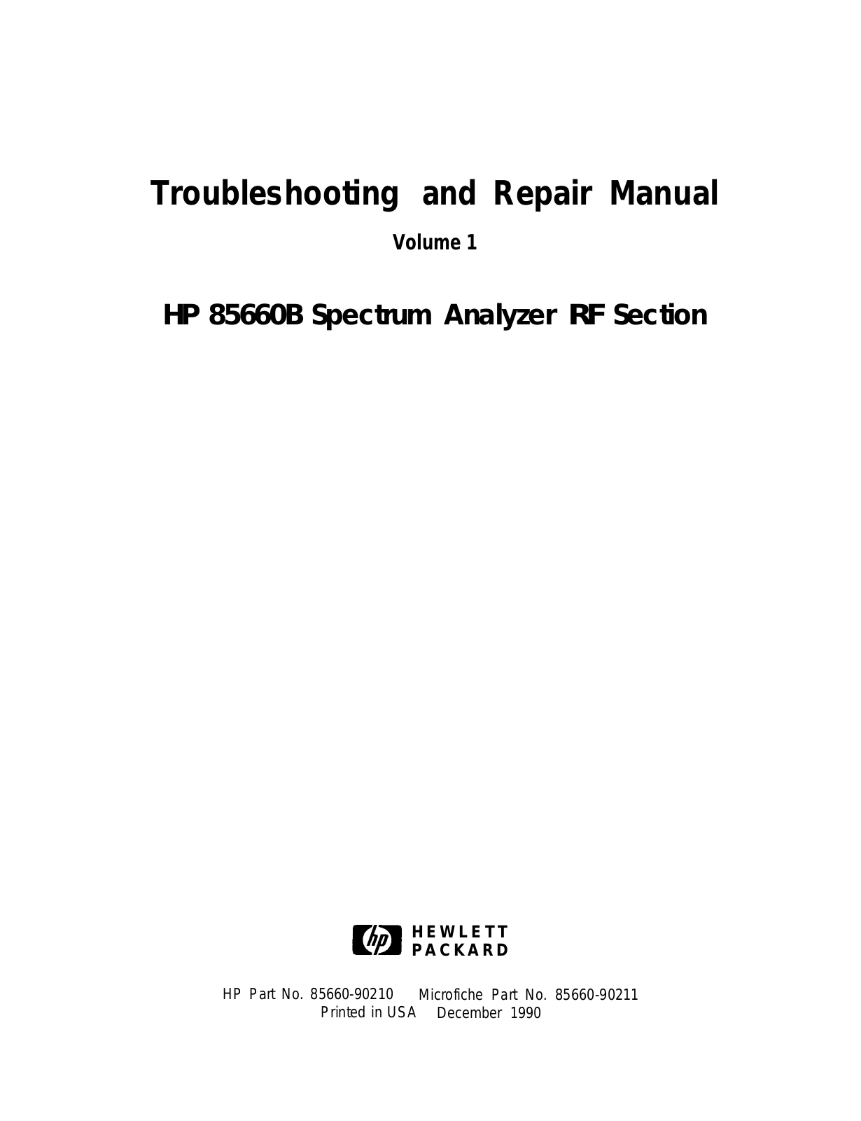 HP (Hewlett-Packard) 85660B User Manual