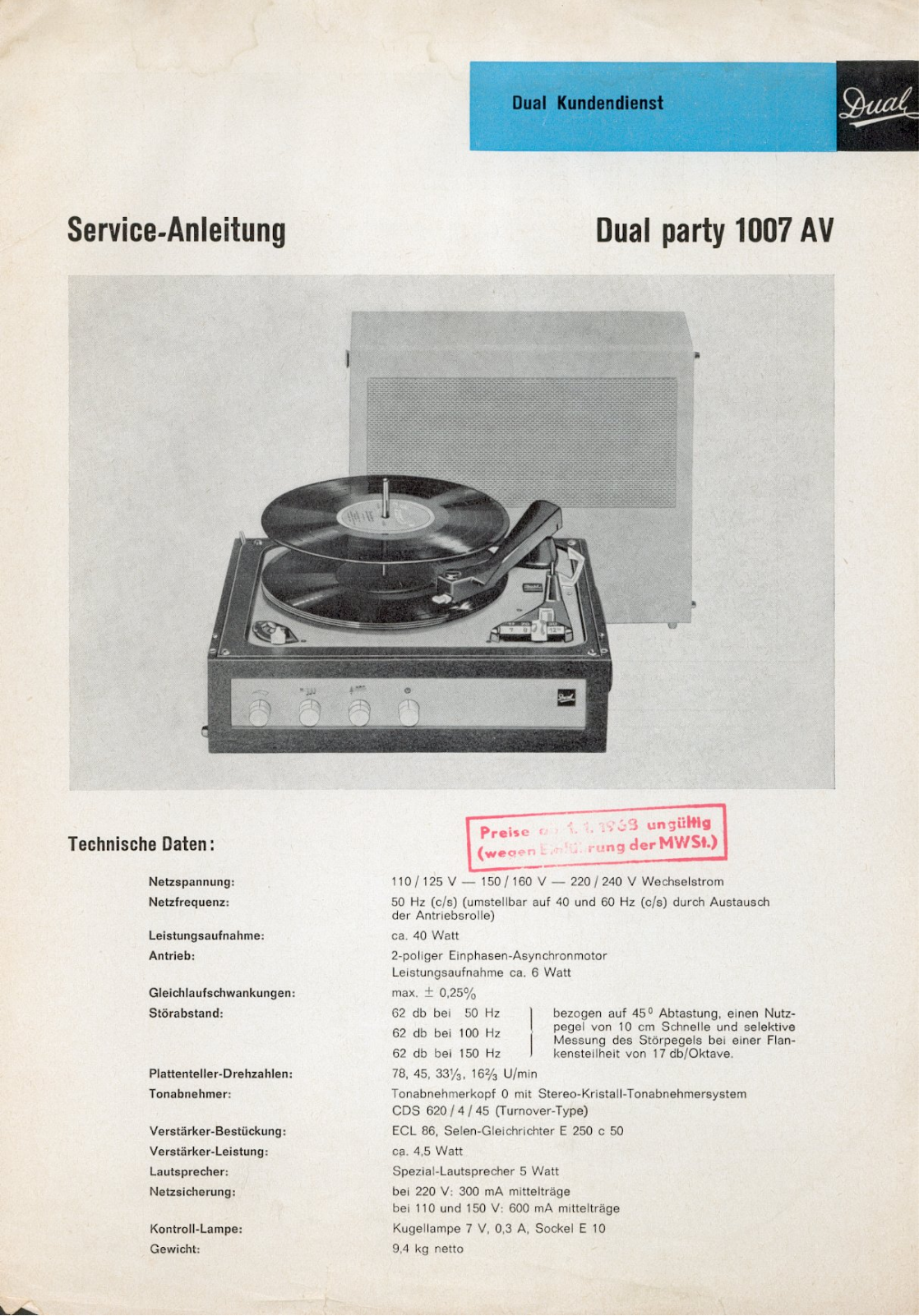 Dual Party 1007-AV Schematic