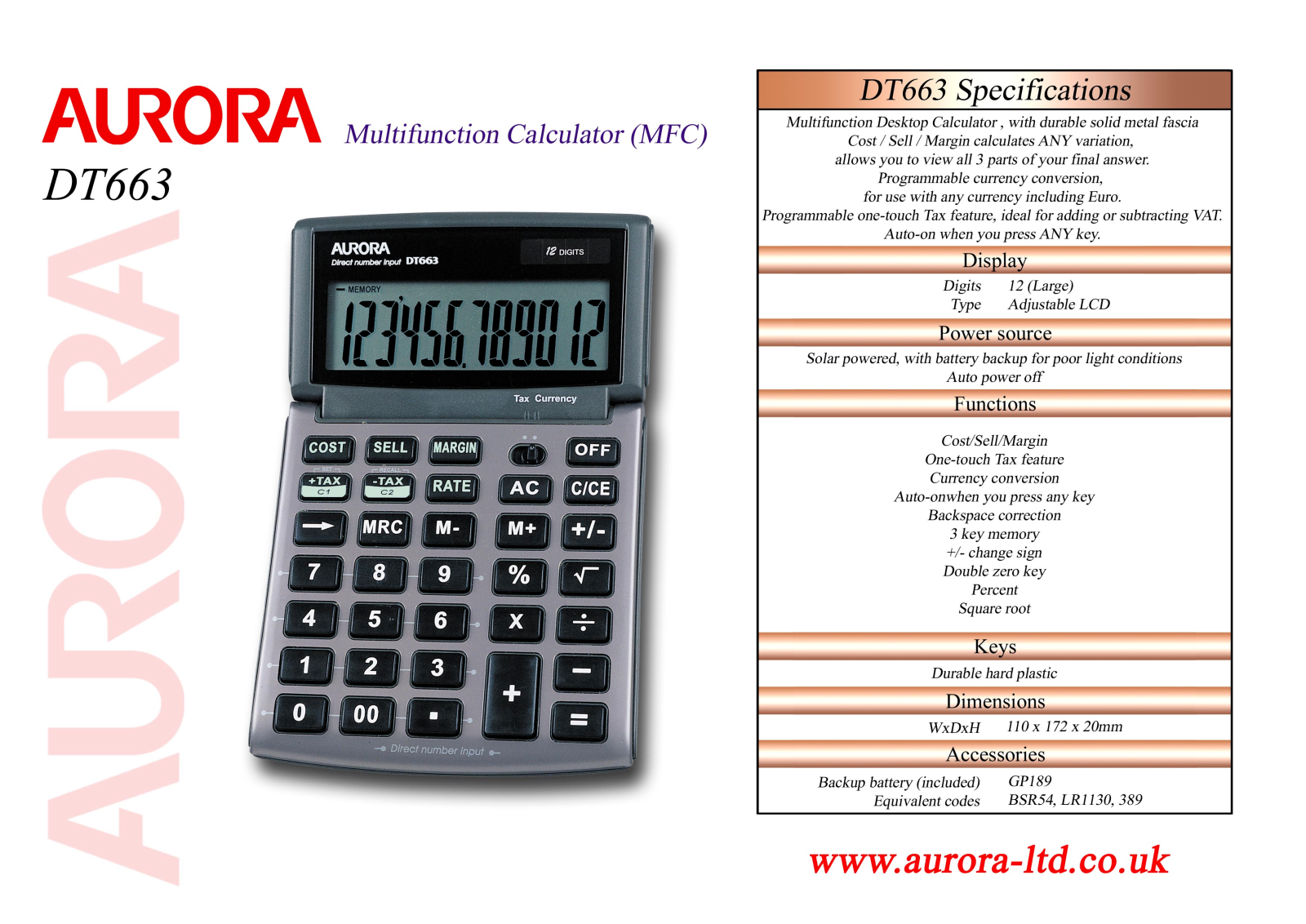 Aurora DT663 Specifications - ManualMachine.com