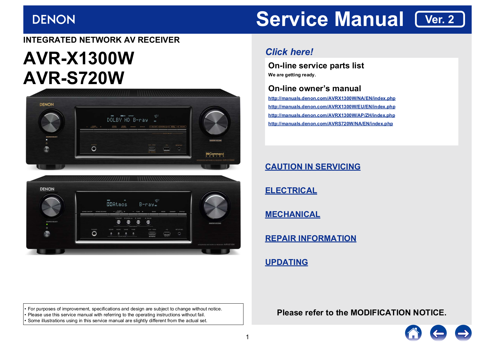 Denon AVR-X1300W, AVR-S720W Service manual