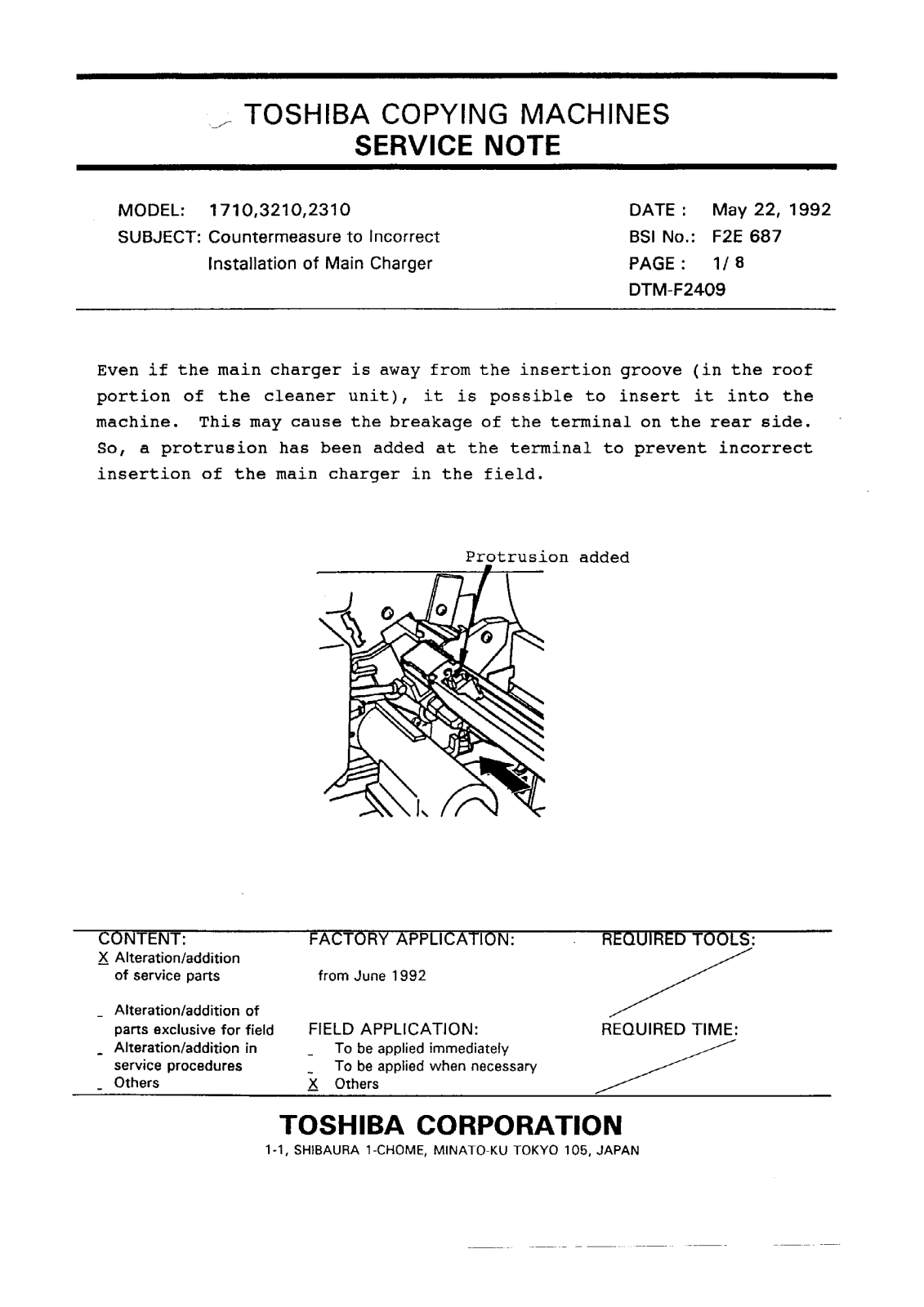 Toshiba f2e687 Service Note