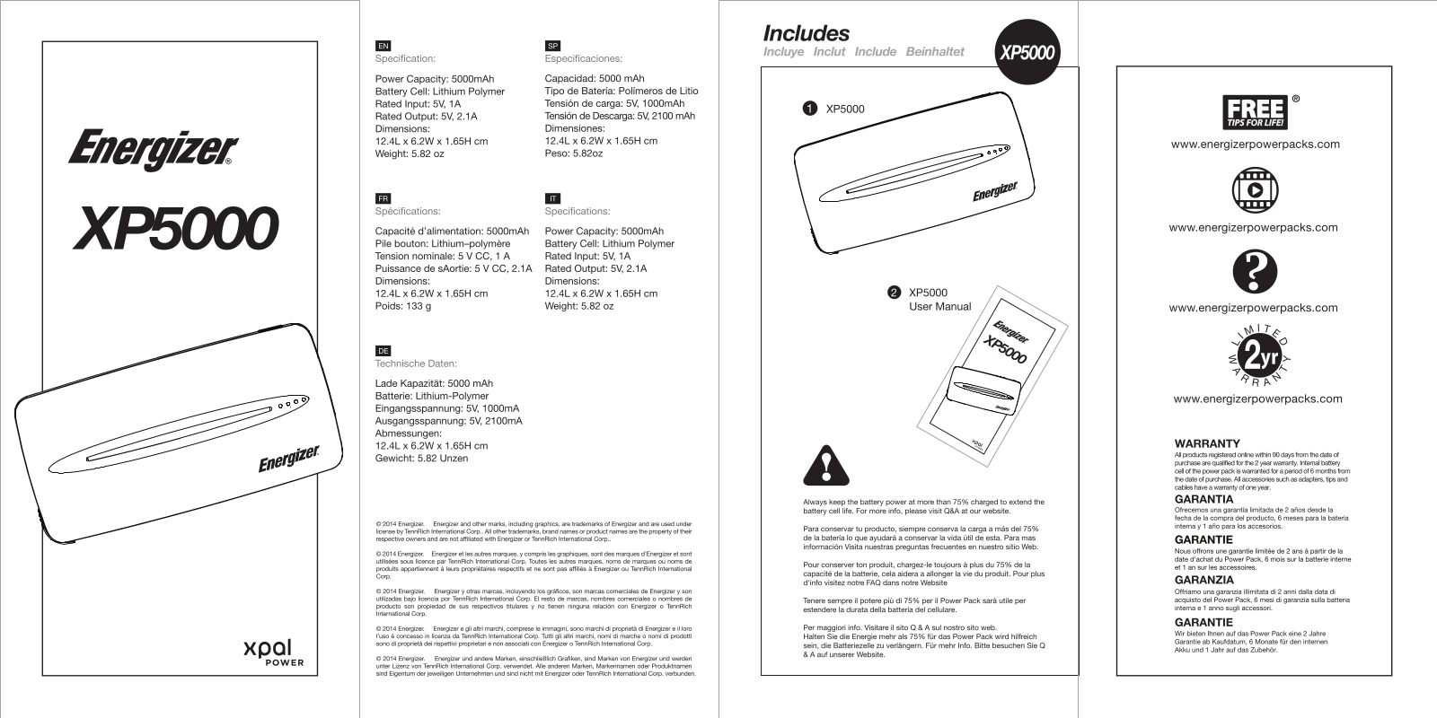 Energizer XP5000 User guide