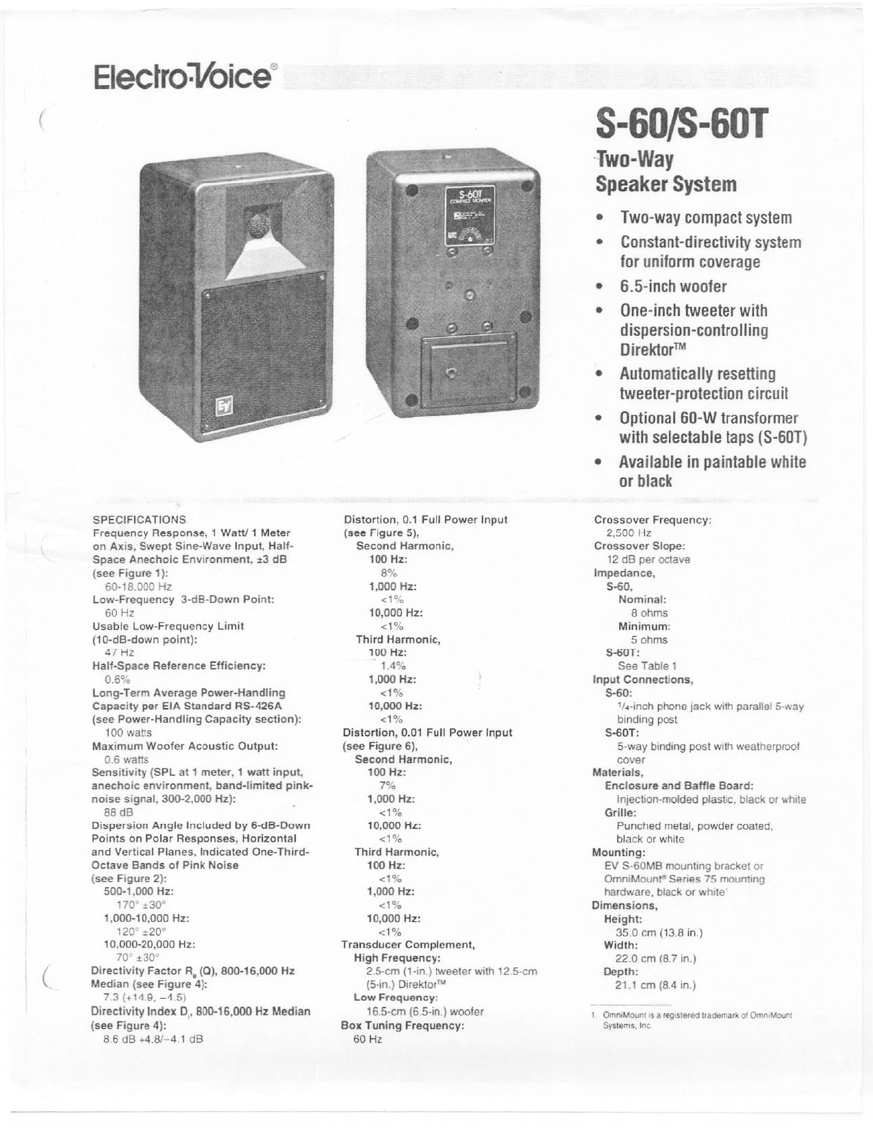 Electro-Voice S60T, S-60 User Manual