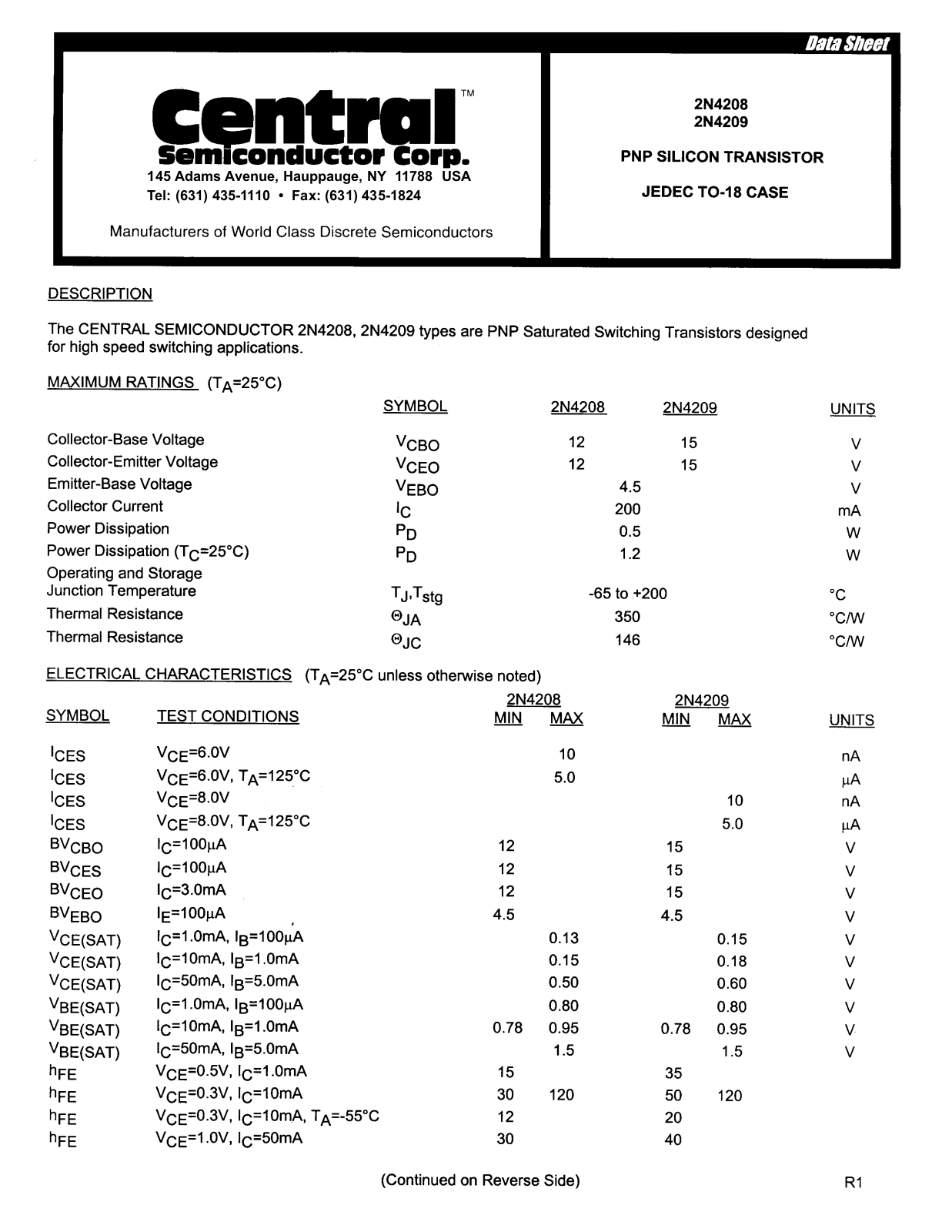 General Semiconductor 2N4209, 2N4208 Datasheet