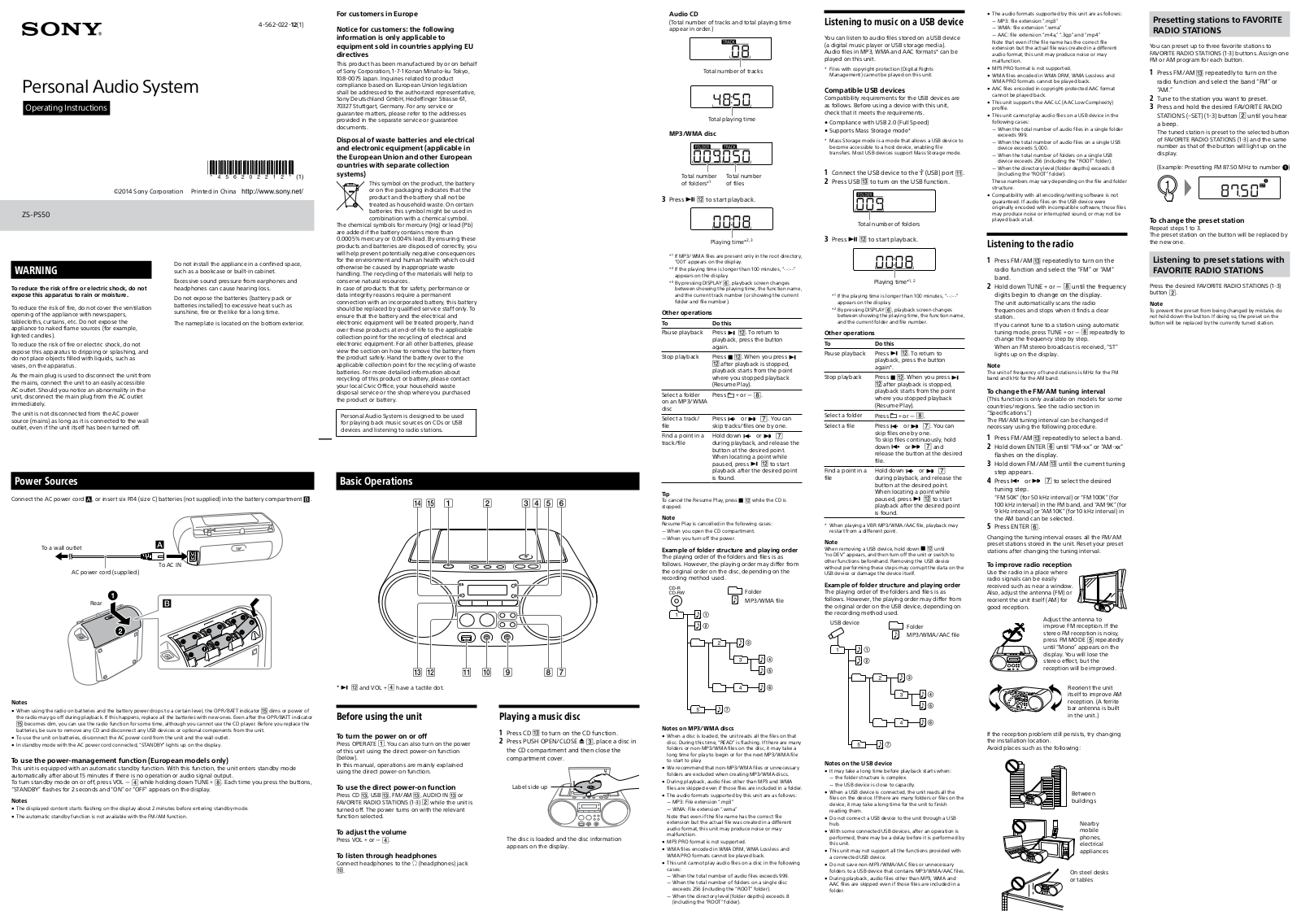 Sony ZSPS50 User Manual