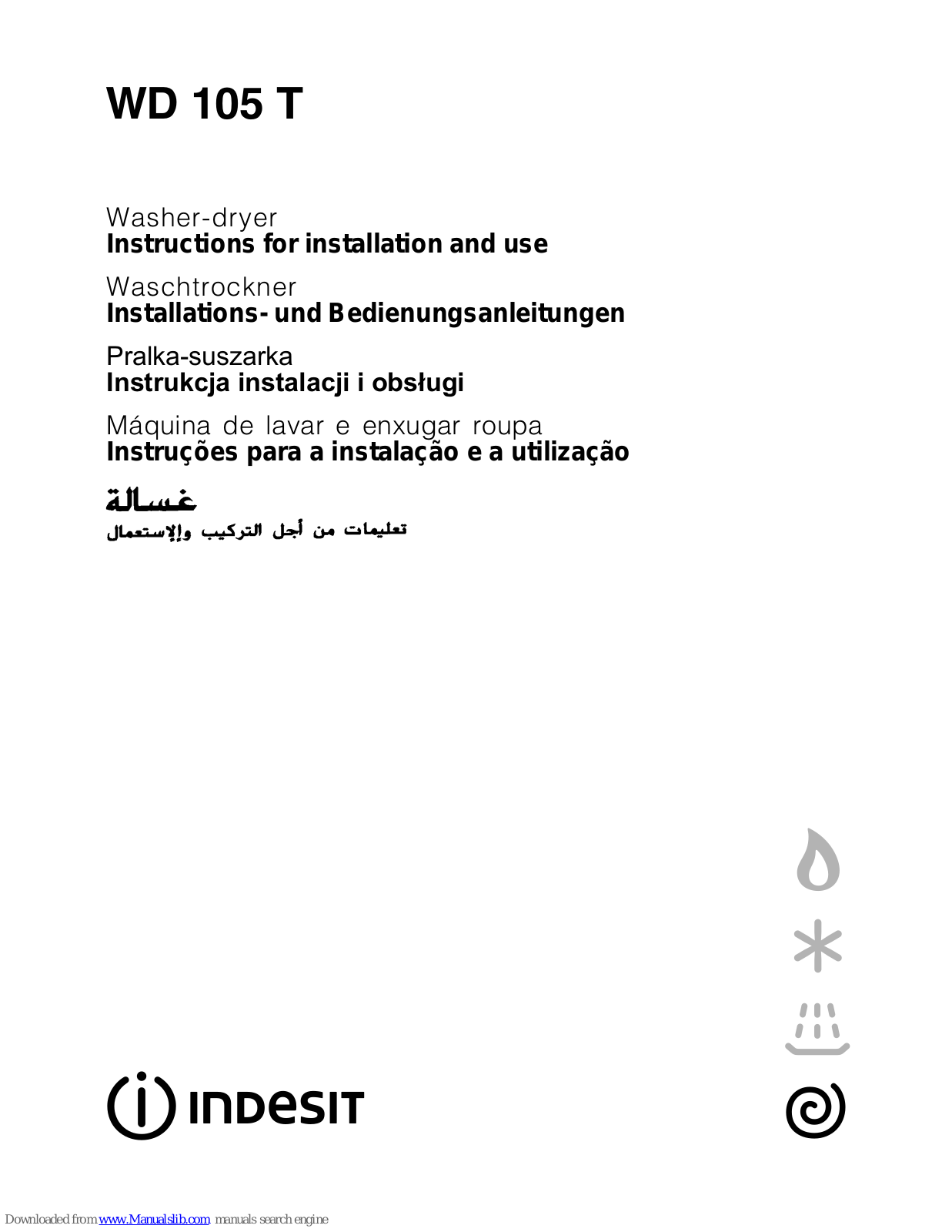 Indesit WD105T Instructions For Installation And Use Manual