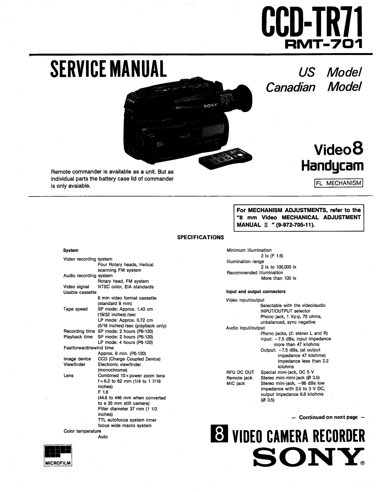 SONY CCD TR71 Diagram