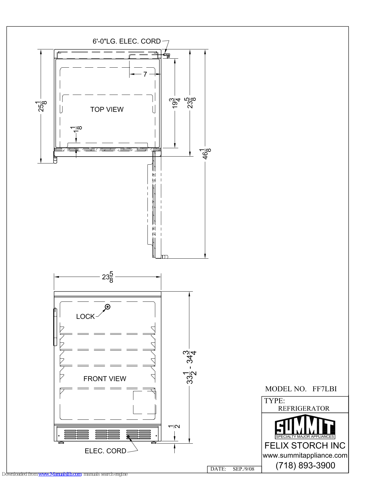 Summit FF7LBI Dimensional Drawing - ManualMachine.com