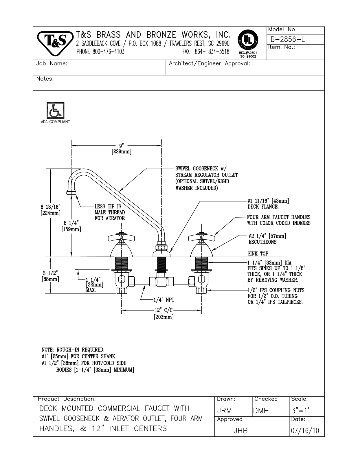 T&S Brass Manuals B-2856-L User Manual