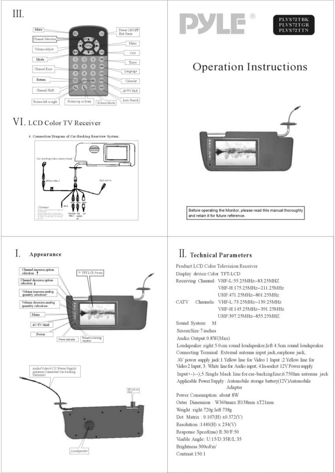 Pyle PLVS-72-T Owners manual