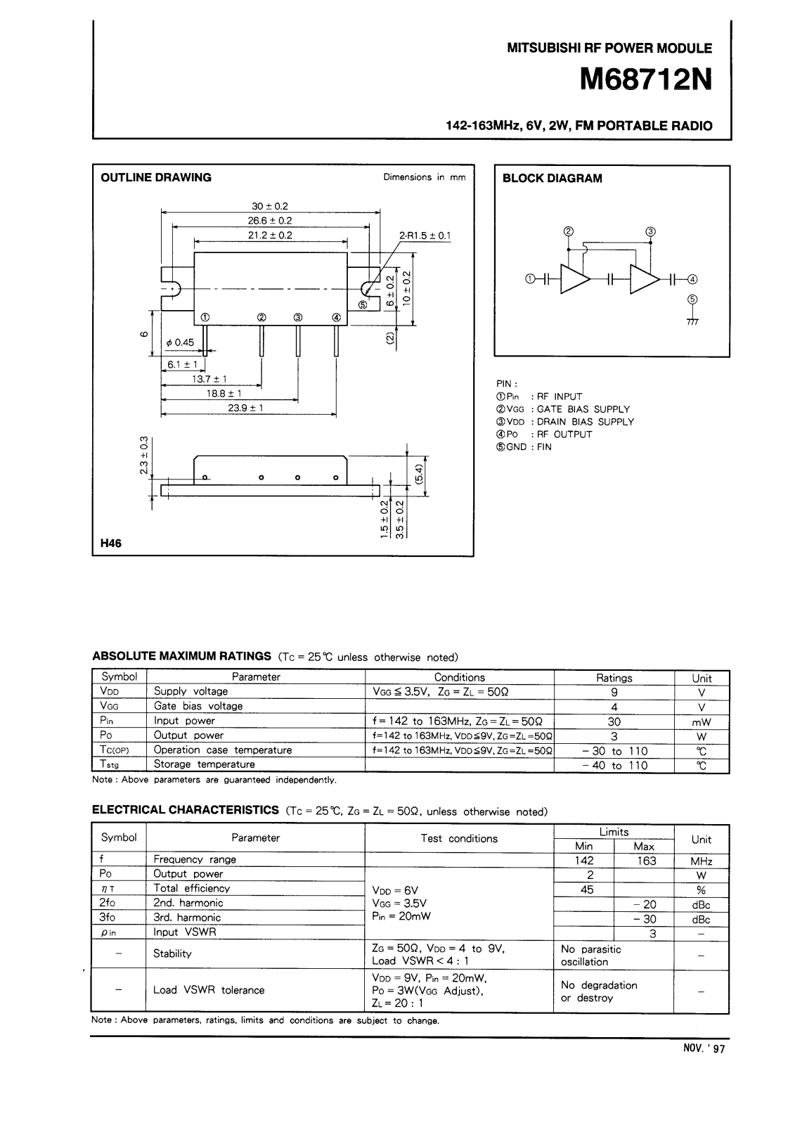 Mitsubishi M68712N Datasheet