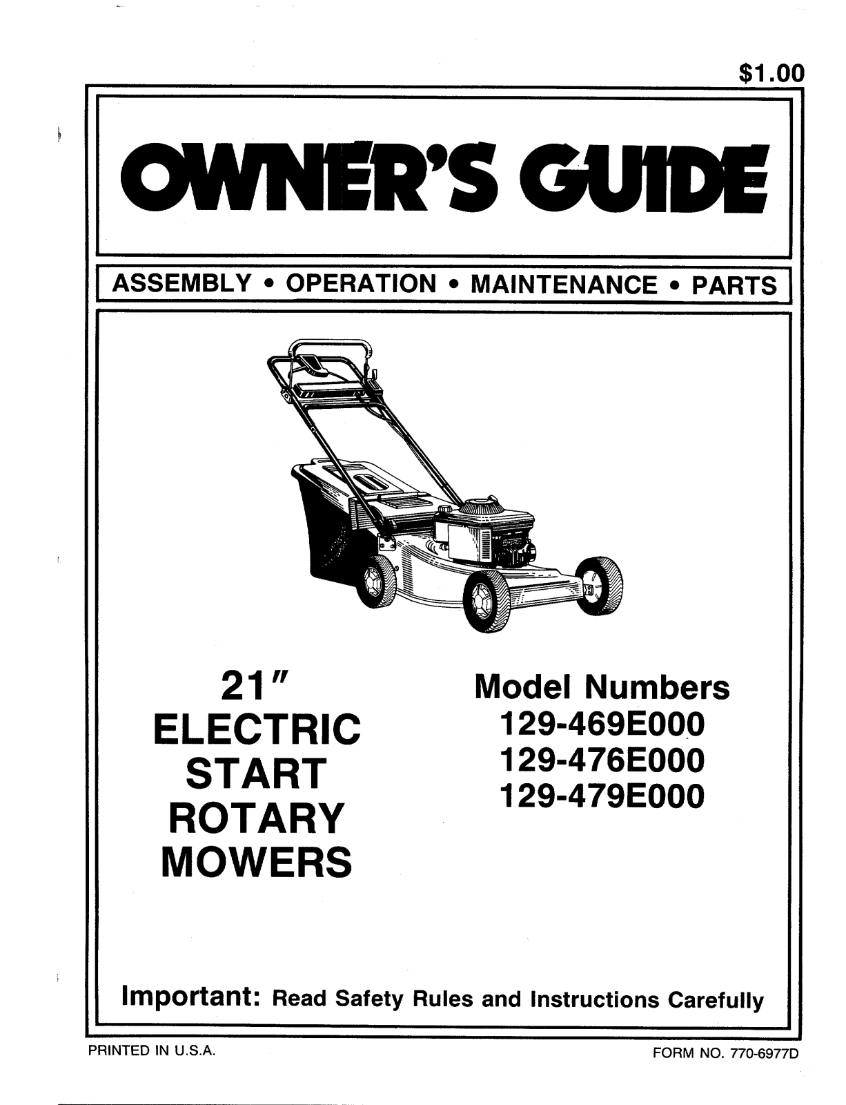 MTD 129-469E000, 129-479E000, 129-476E000 User Manual